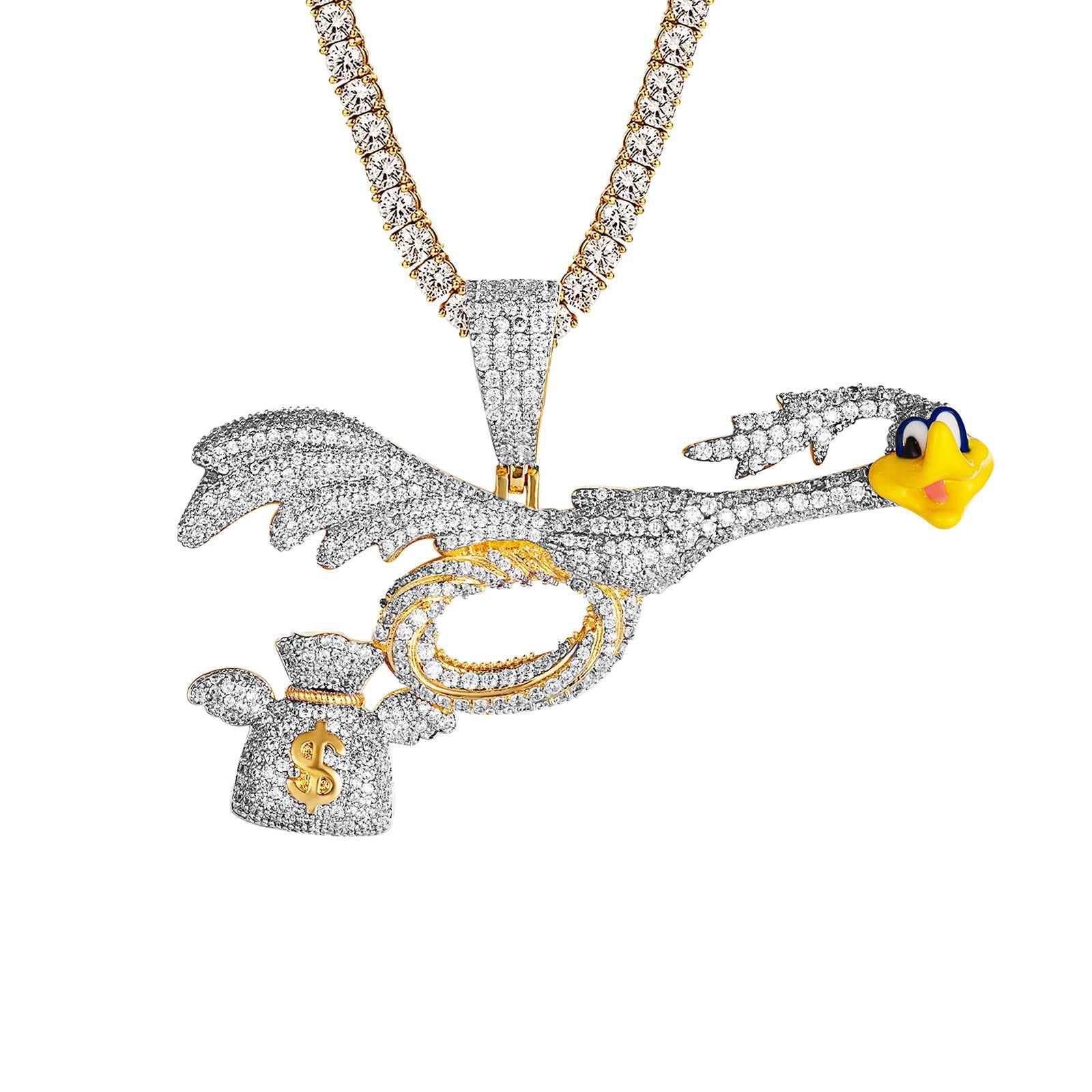 Sterling Silver 3D Bird Money Bag Pendant Necklace for Men - Unique Dollar Sign Charm Jewelry Gift for Birthday, Anniversary & Hip Hop Fashion Accessories