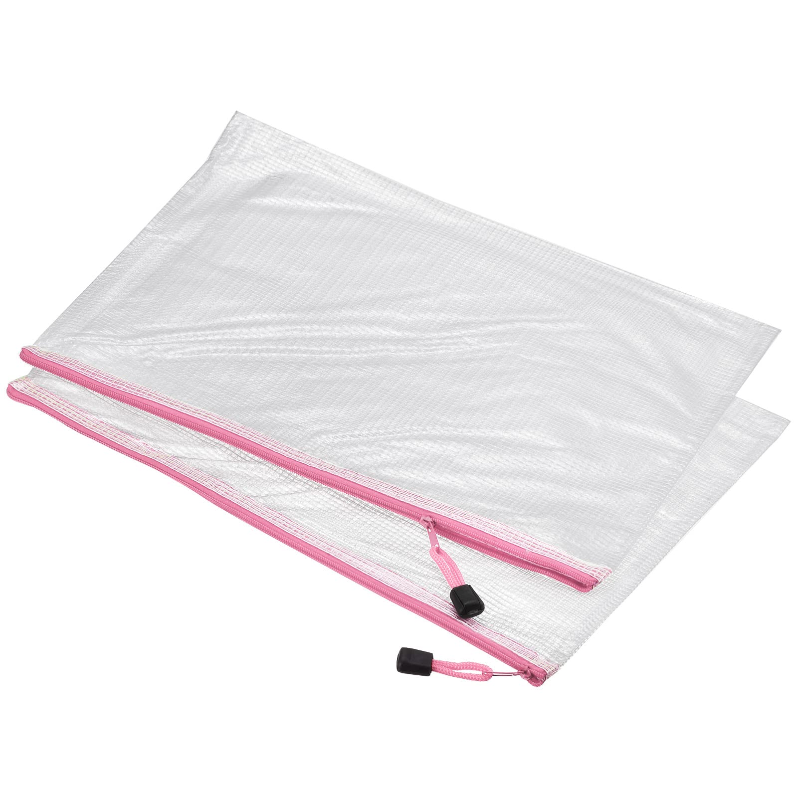 Meccanity A4 Mesh Zipper Bags - 12 Pack Plastic Document Organizer Folders with Secure Zipper Closure for Office, School, Travel & Home Storage (Pink) | Perfect for Files, Receipts, Art Supplies & Travel Essentials