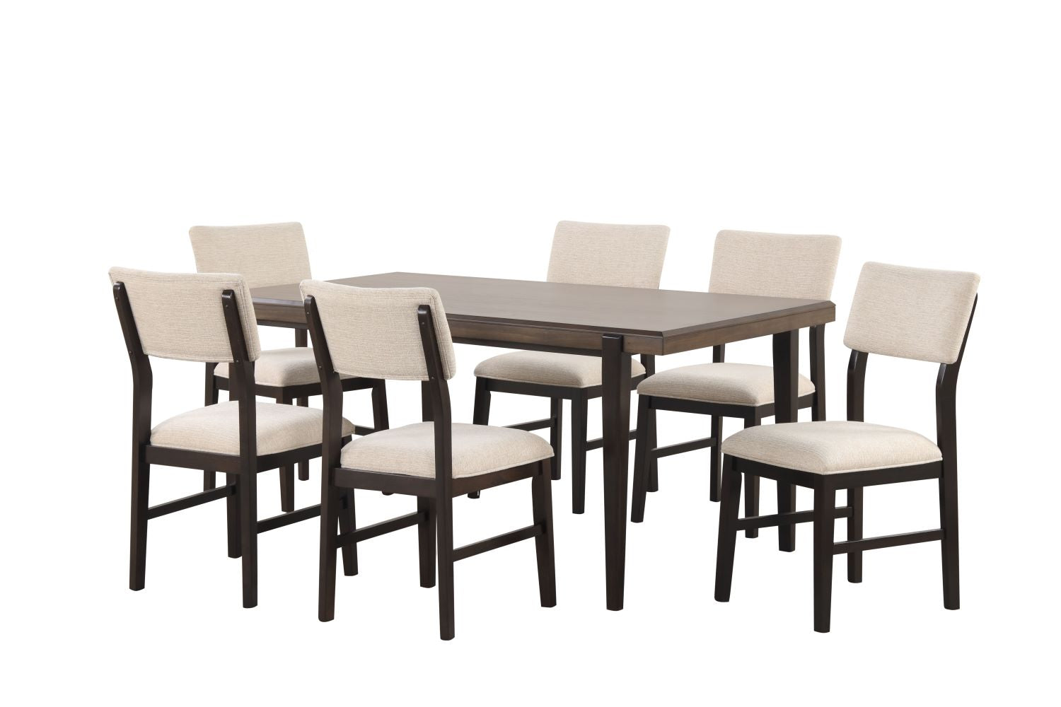 Arabella 7-Piece Dining Set with Upholstered Chairs - Black & Brown Modern Kitchen Table Set for Family Meals & Entertaining Guests