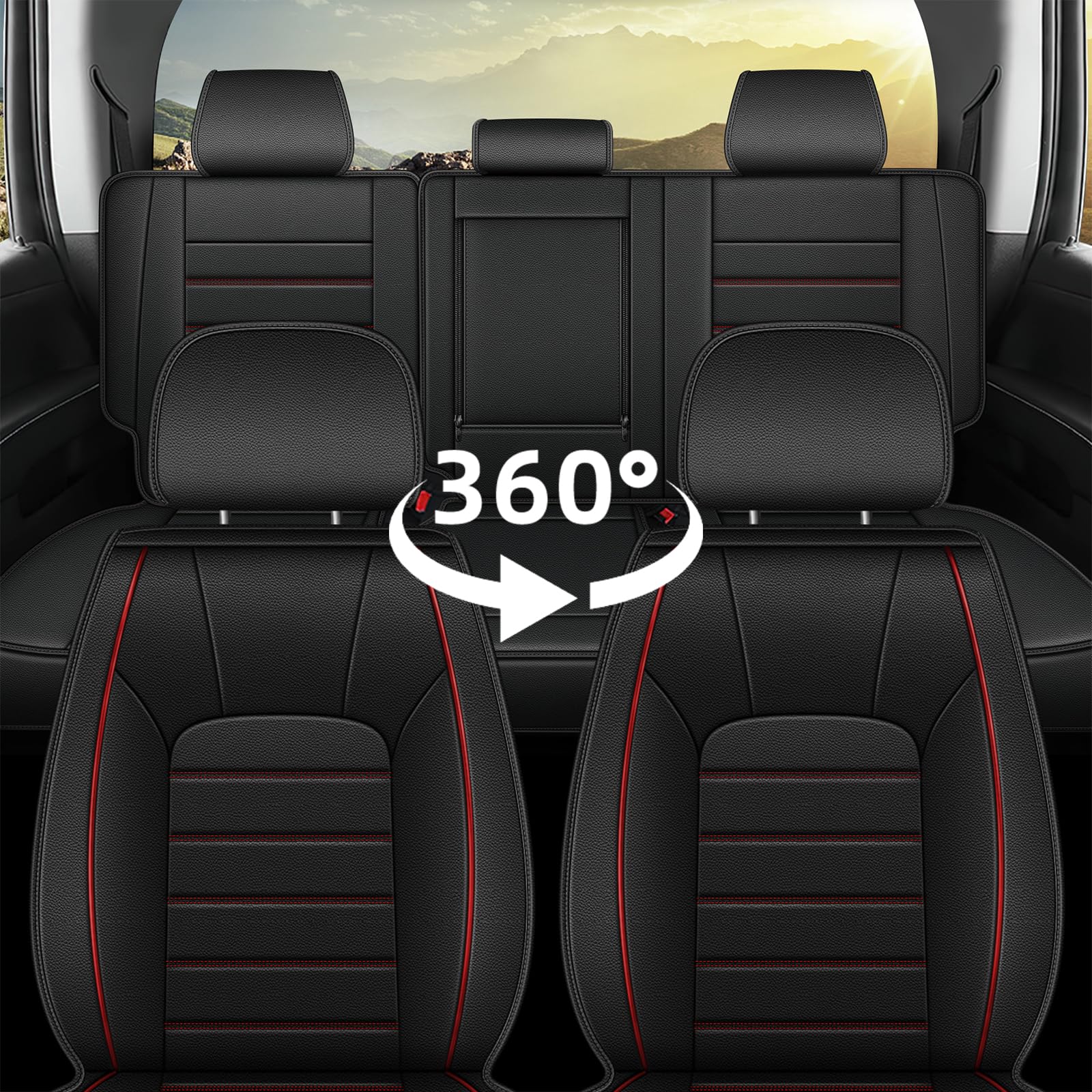 Custom Fit Leather Seat Covers for 2019-2025 Chevy Silverado & GMC Sierra 1500/2500HD/3500HD - Trail Boss Z71 Crew/Extended Cab - Premium Redline Full Set - Perfect for Off-Roading, Daily Commuting & Truck Protection
