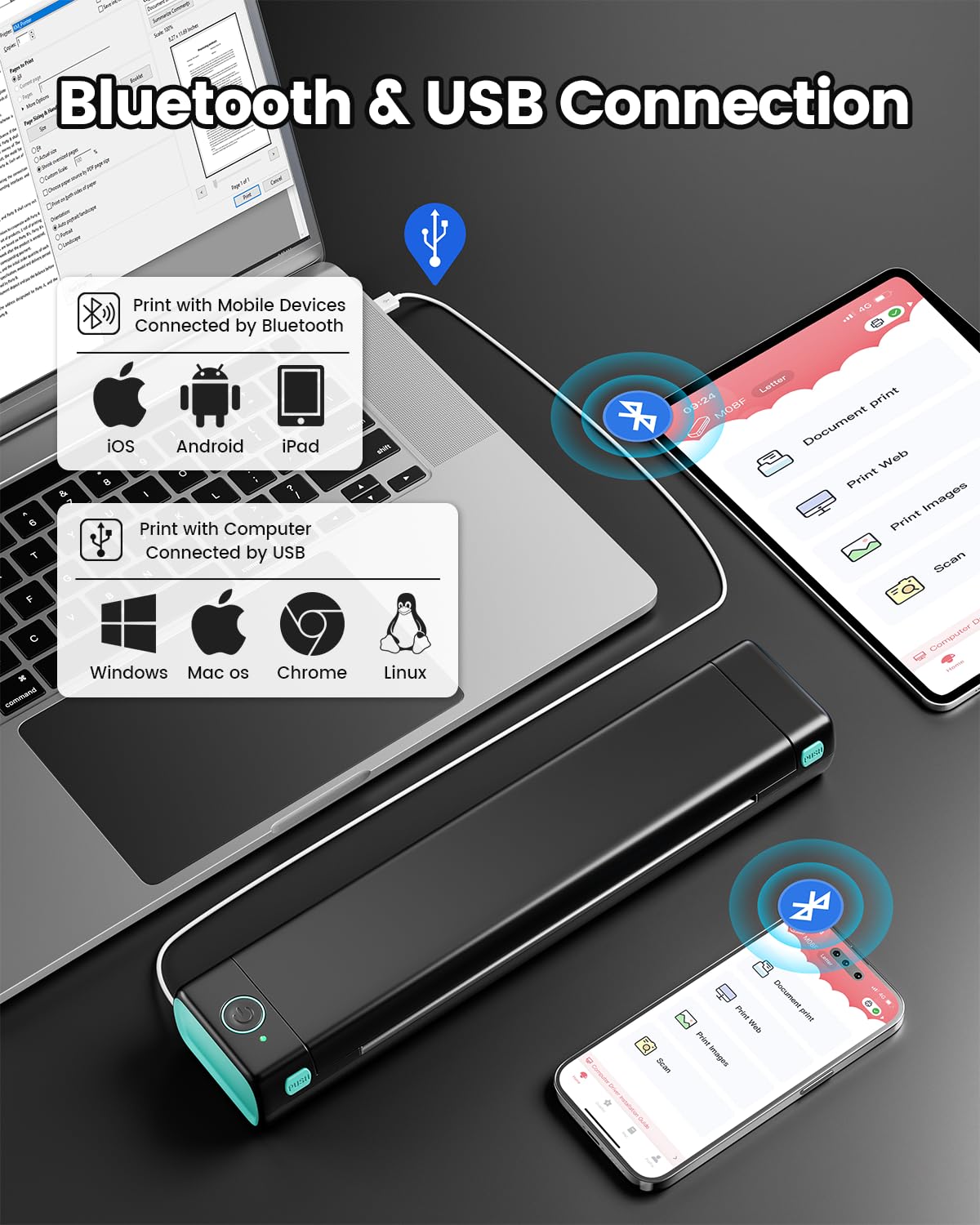 Itari Wireless Portable Thermal Printer for Travel - Inkless Mobile Printer with Case, Supports 8.5