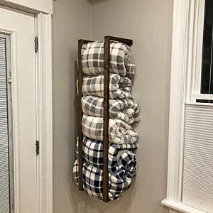 Farmhouse Rustic Blanket Ladder - 48 Inch Blanket Rack & Towel Storage Shelf - English Chestnut Wooden Decor for Living Room, Bedroom, or Bathroom Organization