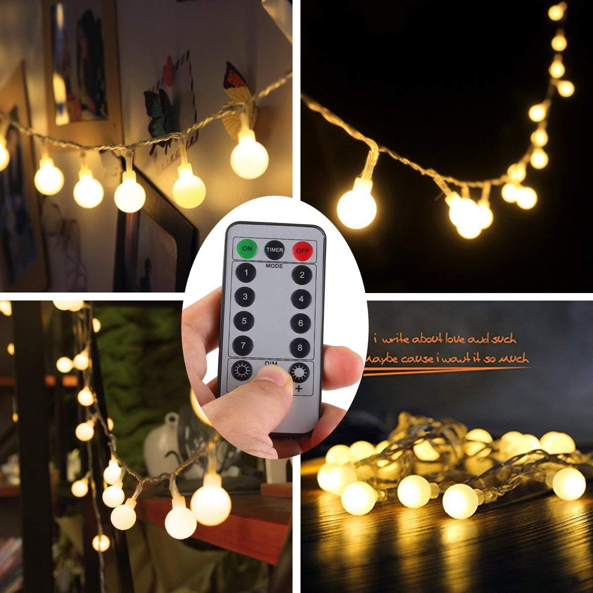 Battery Powered 49FT 100LED Fairy String Lights - Waterproof Outdoor Twinkle Lights with Remote & Timer, 8 Modes (Warm White) for Christmas Decorations, Wedding, Garden Party, Bedroom & Home Decor