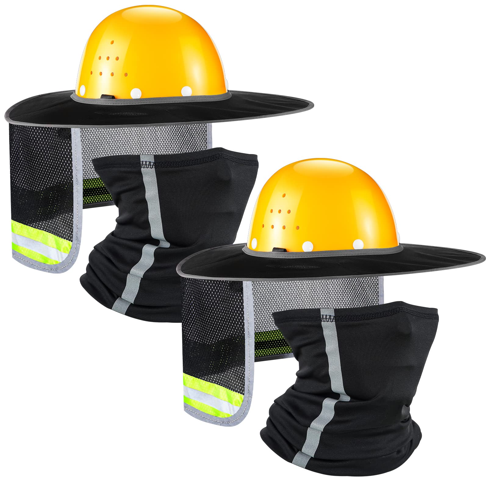 4 Pcs Hard Hat Sun Shade Full Brim Hardhat Sun Visor Bandana Face Scarf Neck Protection - UV Protection Summer Work Accessories for Construction, Landscaping & Outdoor Jobs (Black)