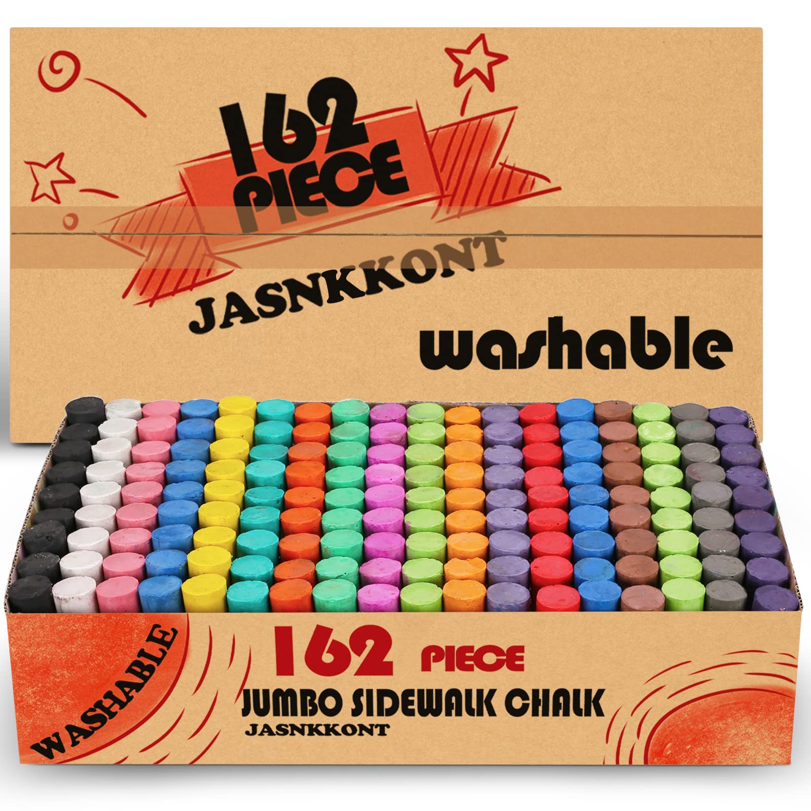 162-Pack 18-Color Non-Toxic Washable Jumbo Sidewalk Chalk Set - Outdoor Art Play, Classroom & Office Blackboard Drawing - Perfect for Kids & Adults - Great for Driveway Art, School Activities & Birthday Party Games