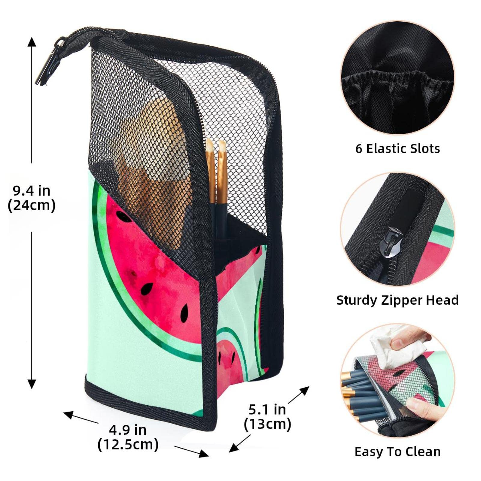 12-Piece Makeup Brush Organizer Bag with Watermelon Design - Portable Cosmetic Brush Holder Case for Travel, Home & Professional Use - Watercolor Paint Style Makeup Brush Storage Pouch