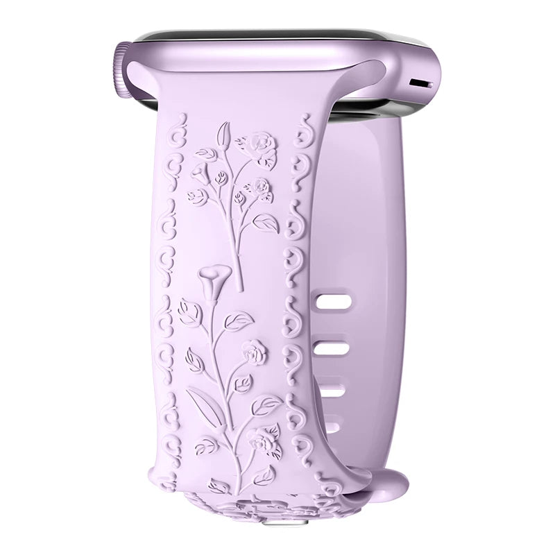 Botanical Bliss Engraved Silicone Band for Apple Watch - Lavender Floral Design | Perfect for Yoga, Workouts & Everyday Wear