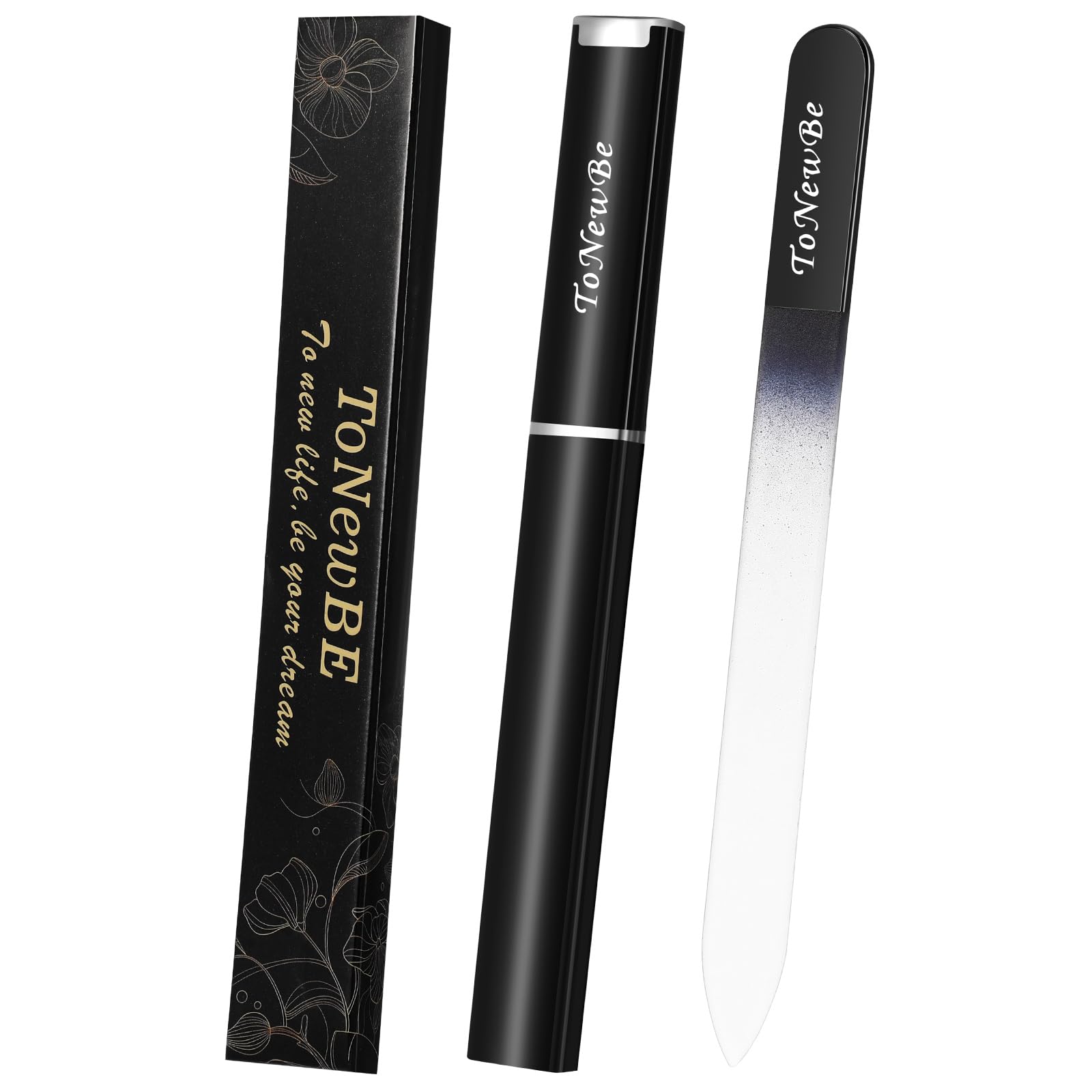 Premium Glass Nail File with Protective Case - Double-Sided Etched Crystal Nail File for Professional Nail Art & Care - Perfect Christmas Stocking Stuffer Gift & Travel Essential (Black) - Ideal for Home, Salon, and On-the-Go Manicures