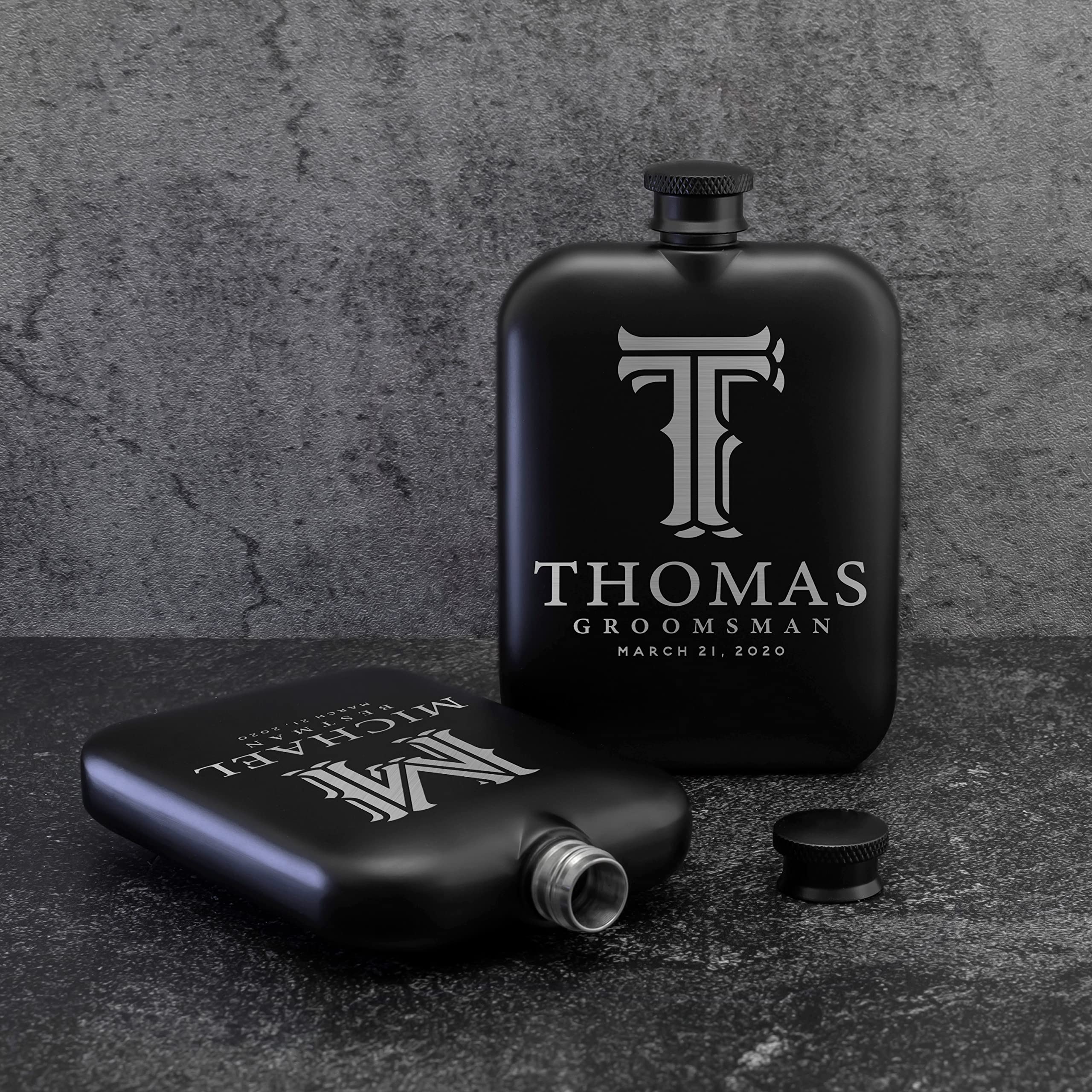 Personalized Groomsmen Flask Set of 6 - Engraved 6oz Stainless Steel Pocket Flask with Smooth Edges - Best Man Proposal Gift, Wedding Party Gifts for Groomsmen - Perfect for Bachelor Parties, Weddings & Special Celebrations