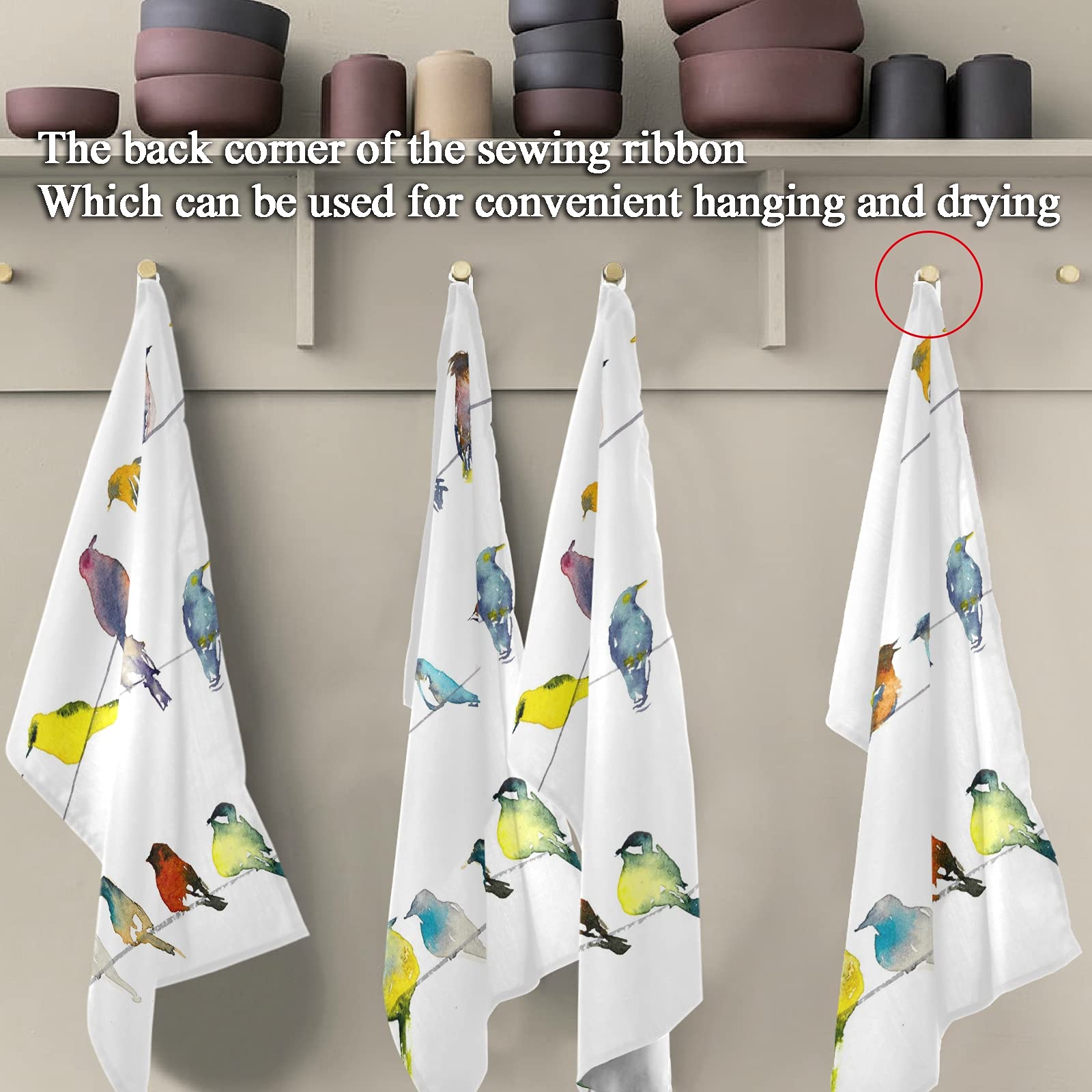 Naanle Watercolor Bird Kitchen Towels - 1 Pack Reusable Absorbent Dish Cloths, Hand & Tea Towels (28x18 Inches) - Fast Drying Cleaning Cloths for Home Kitchen, Bar, Restaurant & Gift Giving