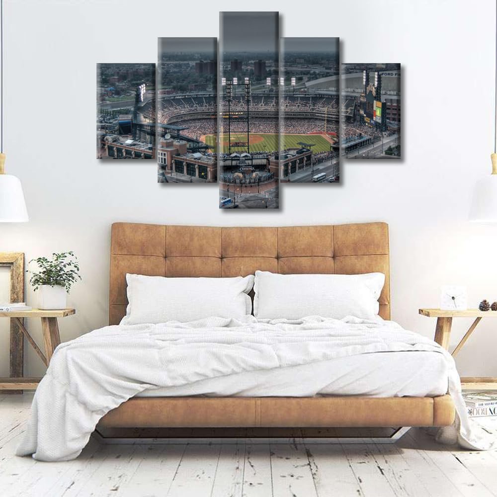 TUMOVO Detroit Tigers Baseball Stadium Wall Art - 5 Piece Framed Sports Poster Set (60