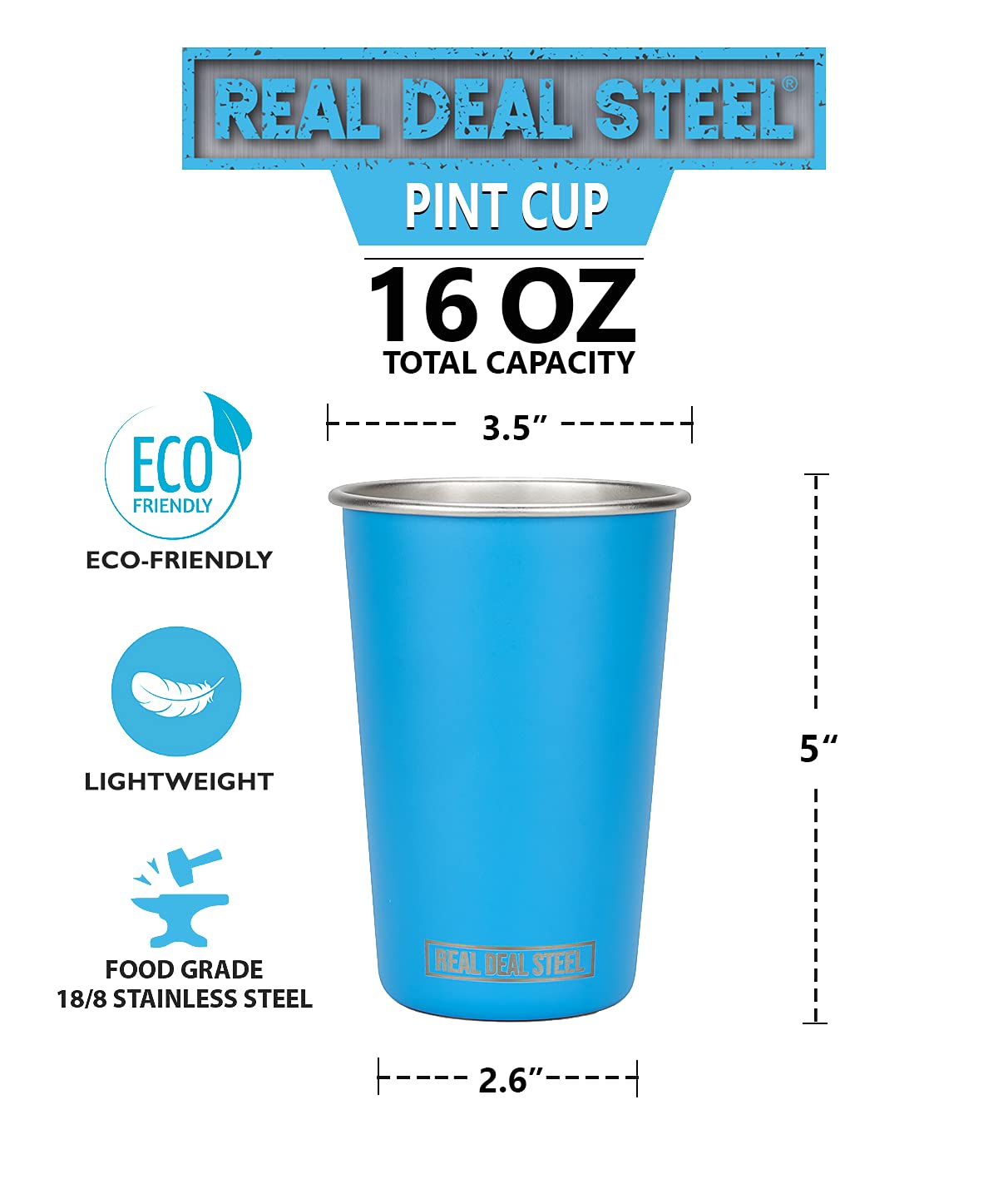 Premium 16 oz Metal Pint Glasses - Stackable, Eco-Friendly Tumblers for Beer, Cocktails & Parties - Durable Drinking Cups for Home, Bars & Outdoor Events