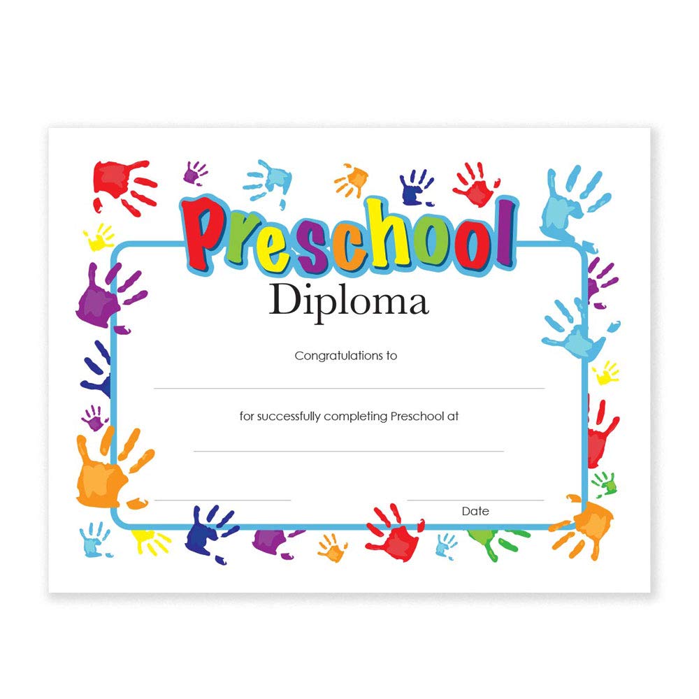 Handprints Design Preschool Diplomas - Set of 30 Graduation Certificates for Kindergarten & Preschool Ceremonies - Perfect for End-of-Year Celebrations and Classroom Awards
