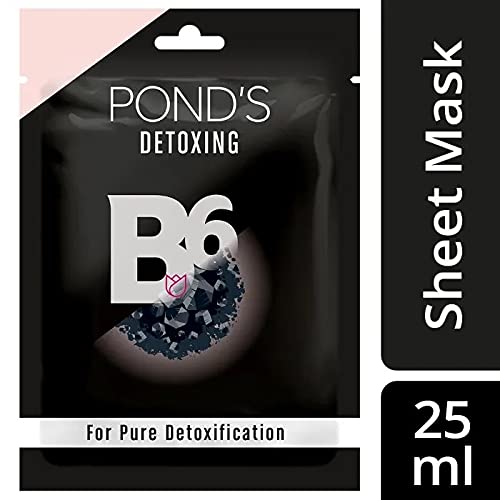 POND'S Activated Charcoal Sheet Mask with Vitamin B6 - Deep Cleansing & Detoxifying Facial Mask for Clear Skin | Paraben-Free, Black Biodegradable Fabric (25ml) | Perfect for Acne-Prone Skin & Weekly Skincare Routine