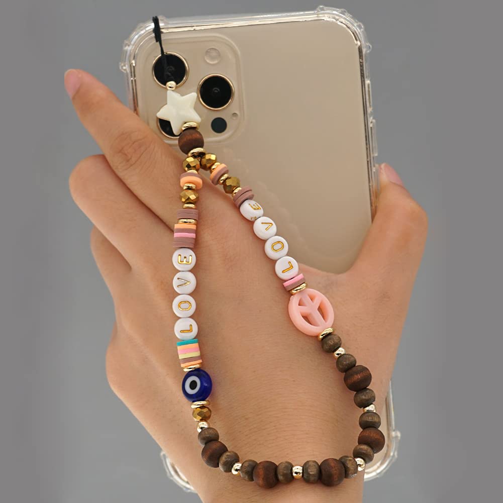 Katutude Beaded Phone Lanyard Wrist Strap - Colorful Fruit Star Pearl Handmade Bracelet Anti-Lost Chain for iPhone Samsung Galaxy - Perfect Gift for Girls Women Teens (School, Work, Travel, Party)