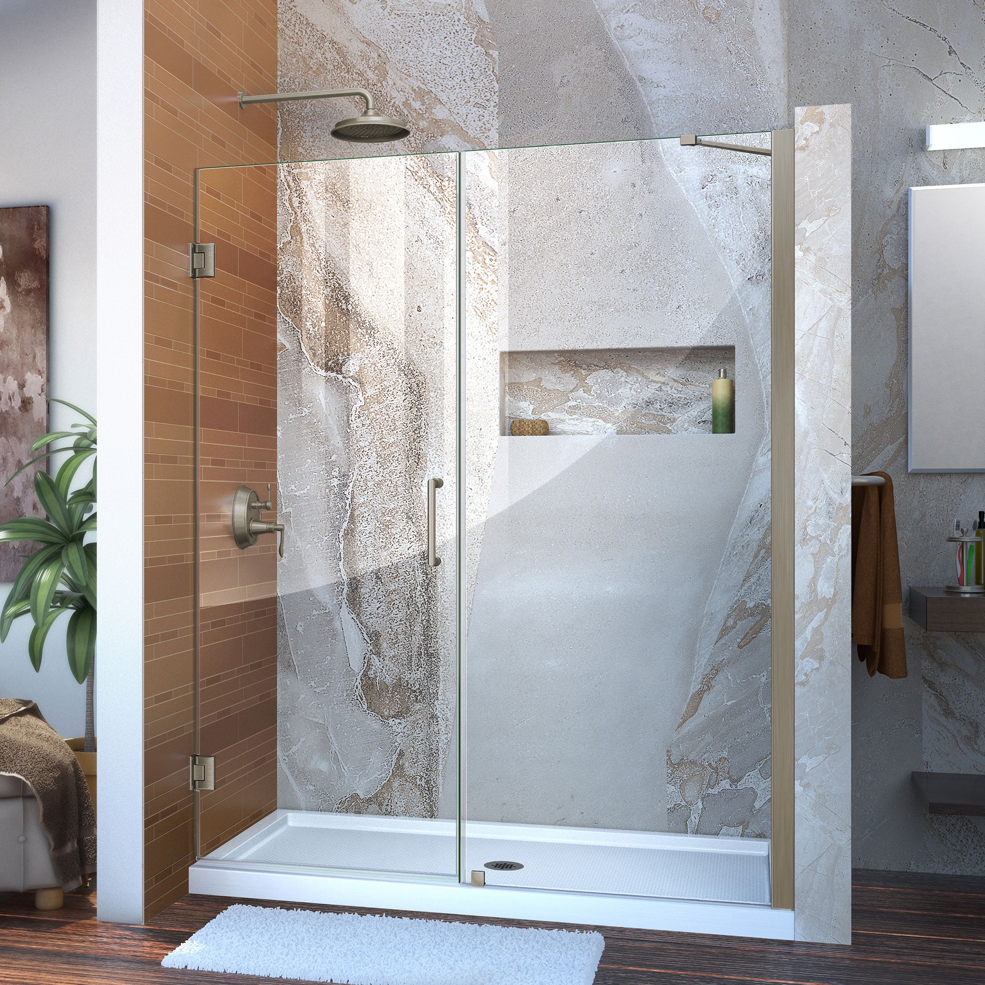 DreamLine Unidoor 57-58 Inch W x 72 Inch H Frameless Hinged Shower Door with Support Arm - Clear Tempered Glass for Bathroom & Walk-In Showers - Perfect for Modern Home Renovation