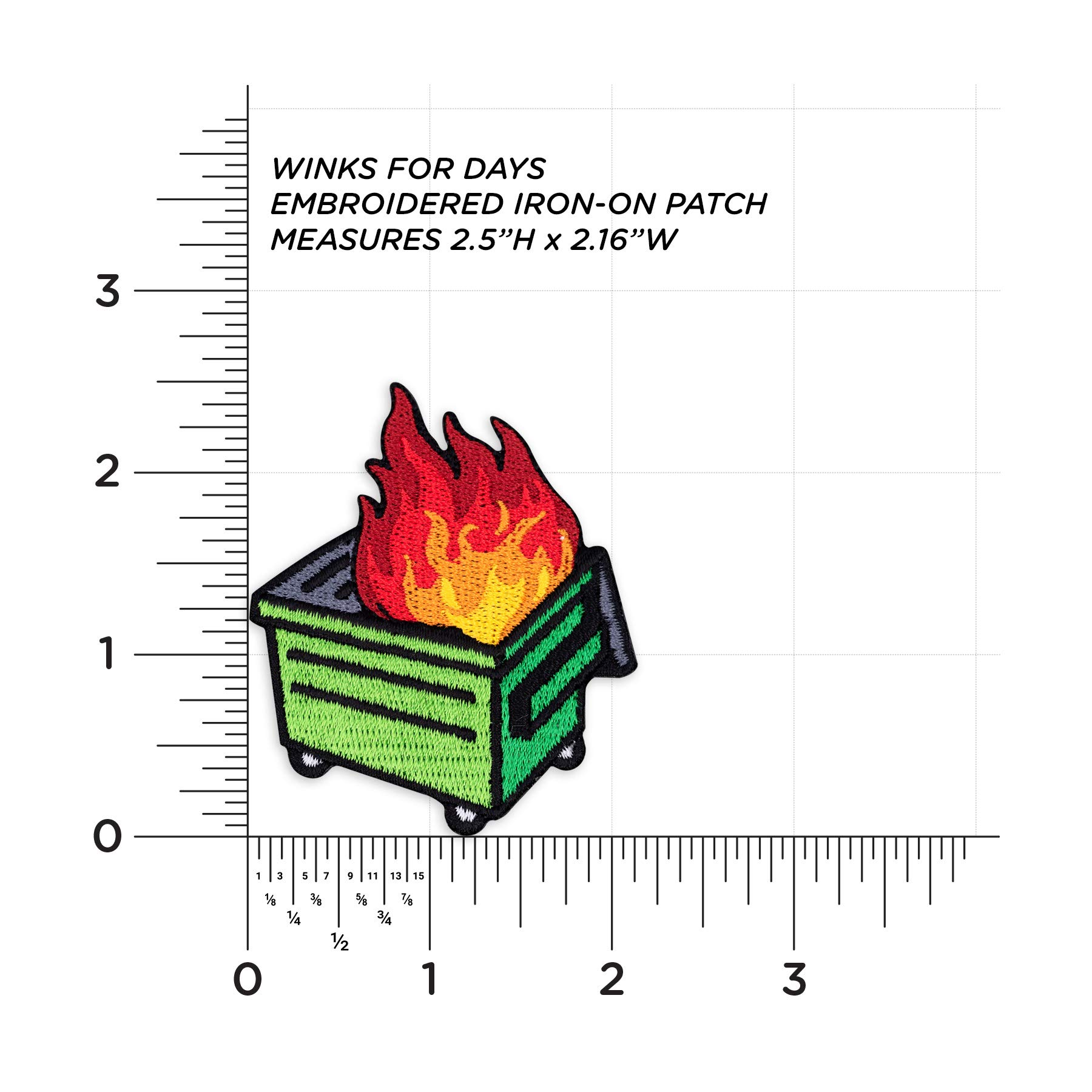 Winks For Days Dumpster Fire Embroidered Iron-On Patch (Green Fire Design) - Perfect for DIY Jackets, Backpacks & Denim Customization