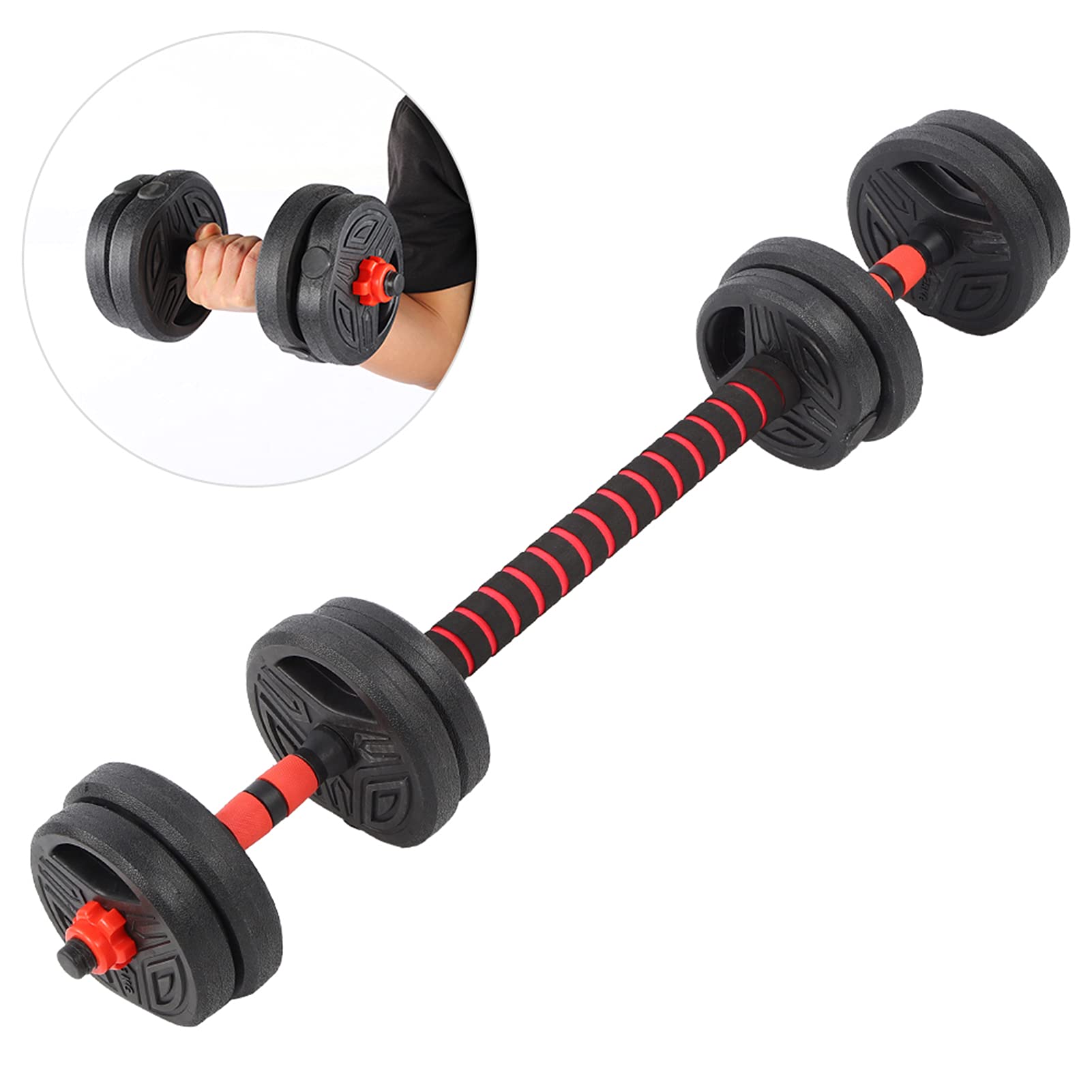 10kg Adjustable Dumbbell Set with 40cm Connector Rod - Arm, Core & Shoulder Workout Weights for Men & Women - Home Gym Equipment for Strength Training & Fitness