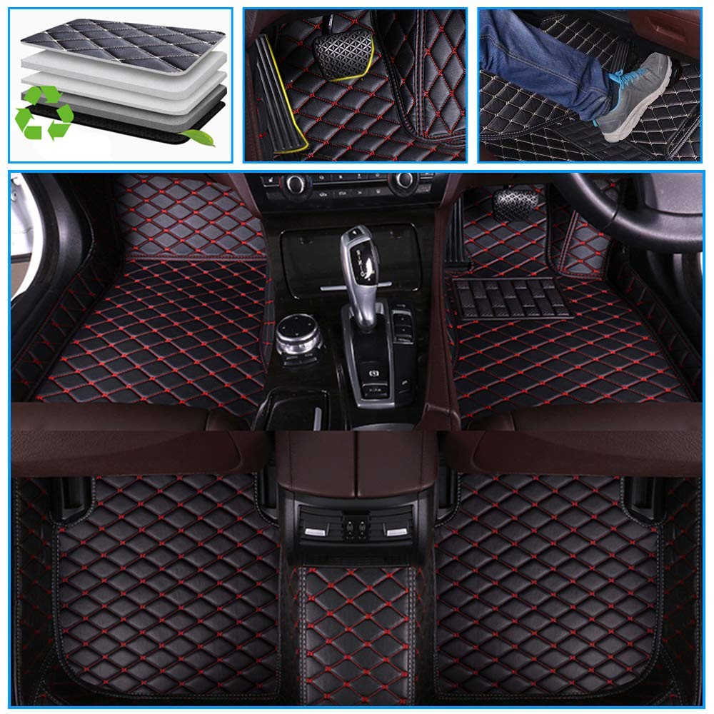 2006-2013 Volvo C30 Custom Fit All-Weather Car Floor Mats - Full Coverage Non-Slip Leather Liners (Black & Red) for Ultimate Protection & Style - Perfect for Daily Commutes, Road Trips & Winter Driving
