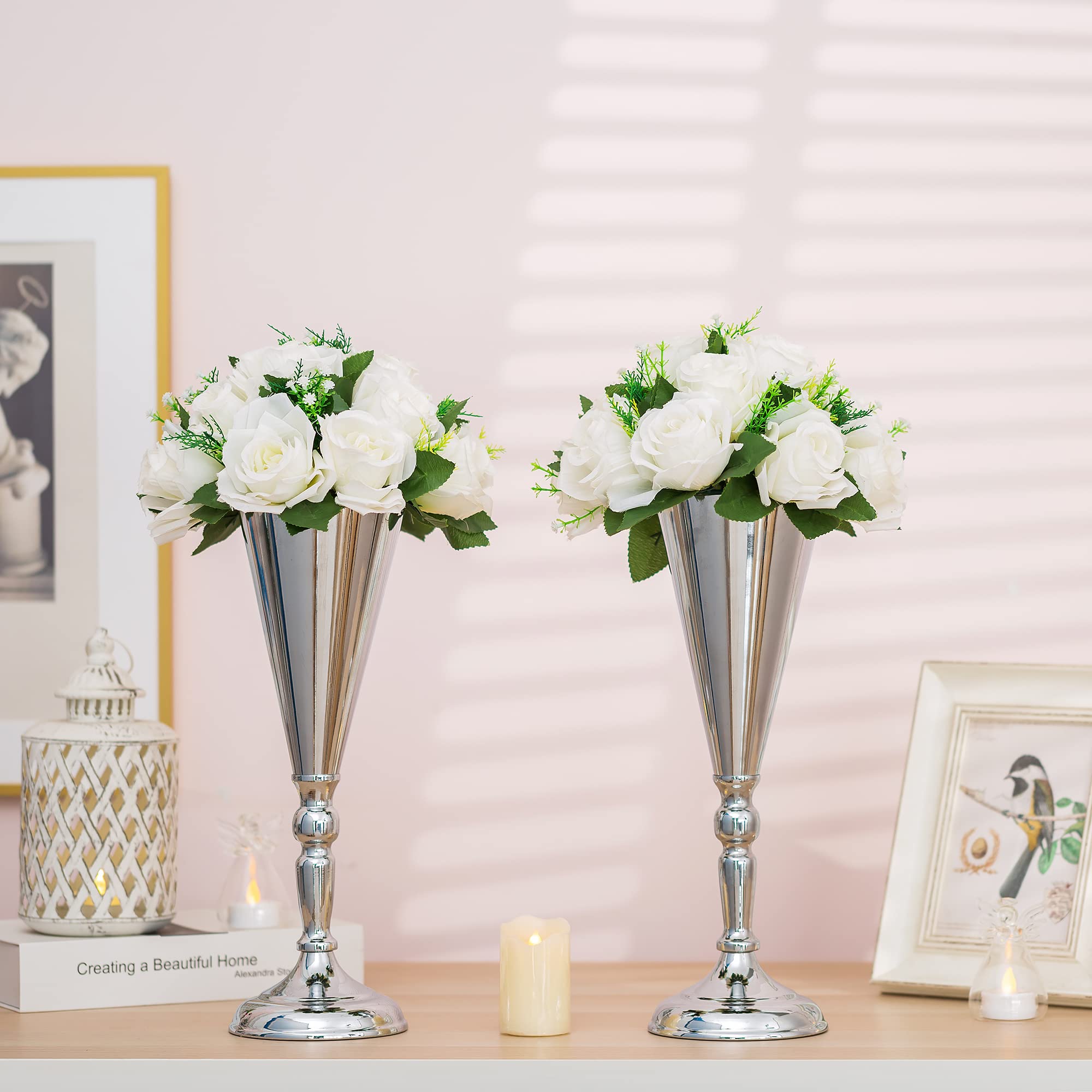 10-Piece Silver Metal Vase Centerpiece Set - 14
