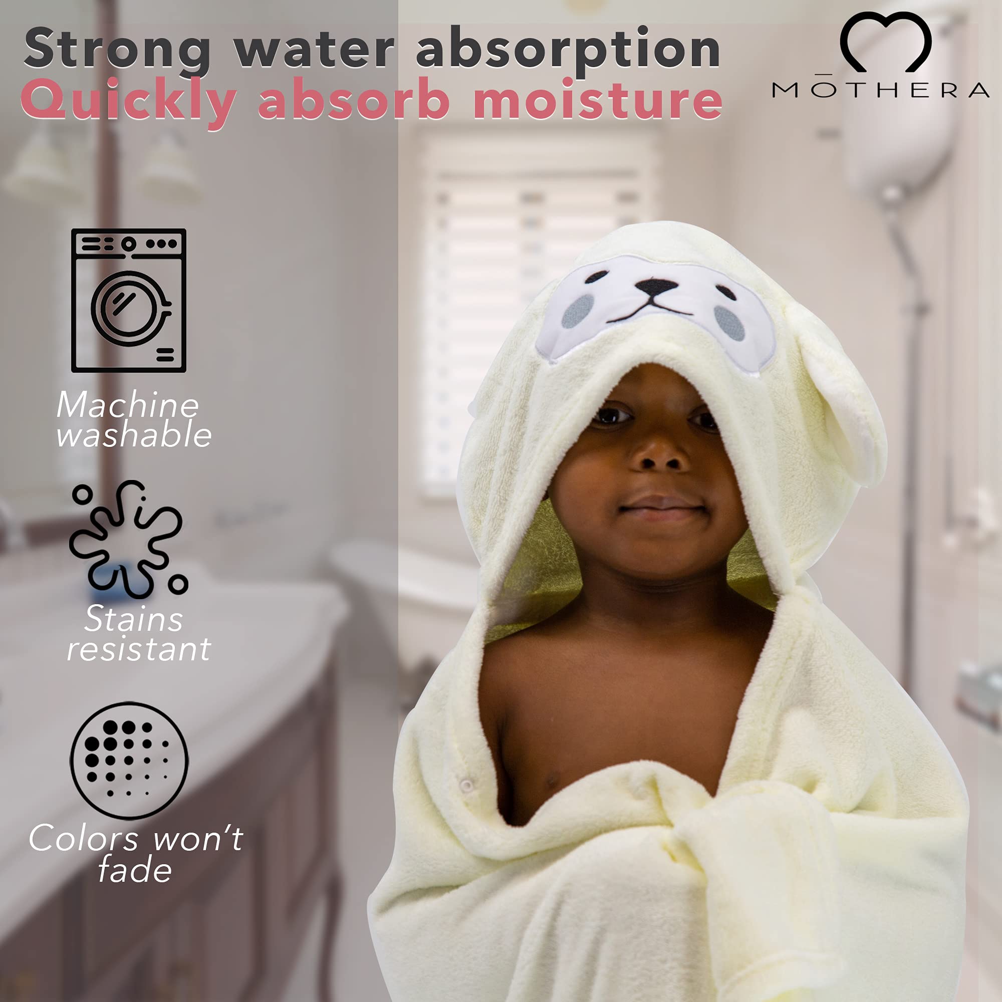 Mothera Kids Hooded Bath Towel - Soft Coral Fleece Toddler Towel with Animal Hood - Green | Perfect for Post-Bath, Swimming & Beach Fun