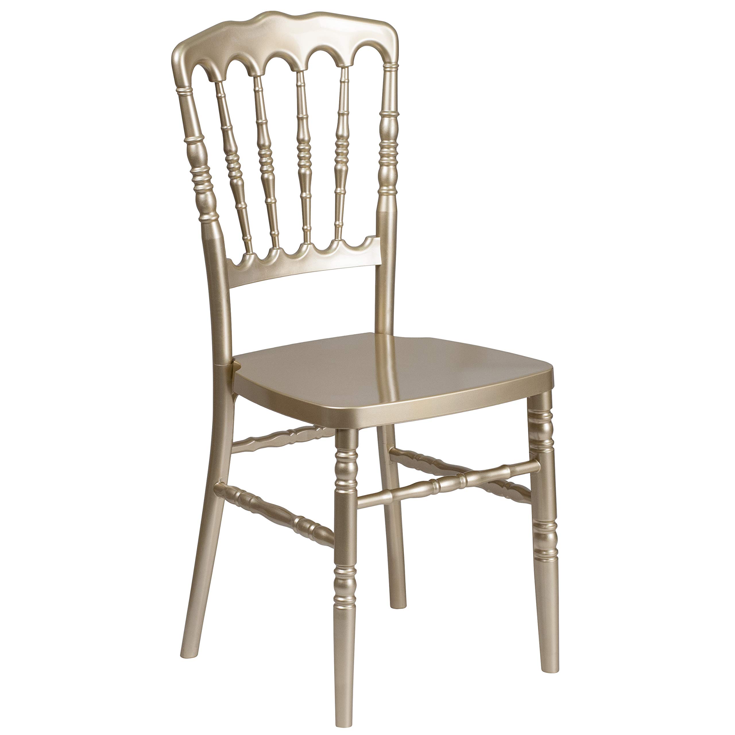 2 Pack Gold Resin Stacking Napoleon Chairs - Elegant Banquet & Event Furniture for Weddings, Parties, and Outdoor Gatherings