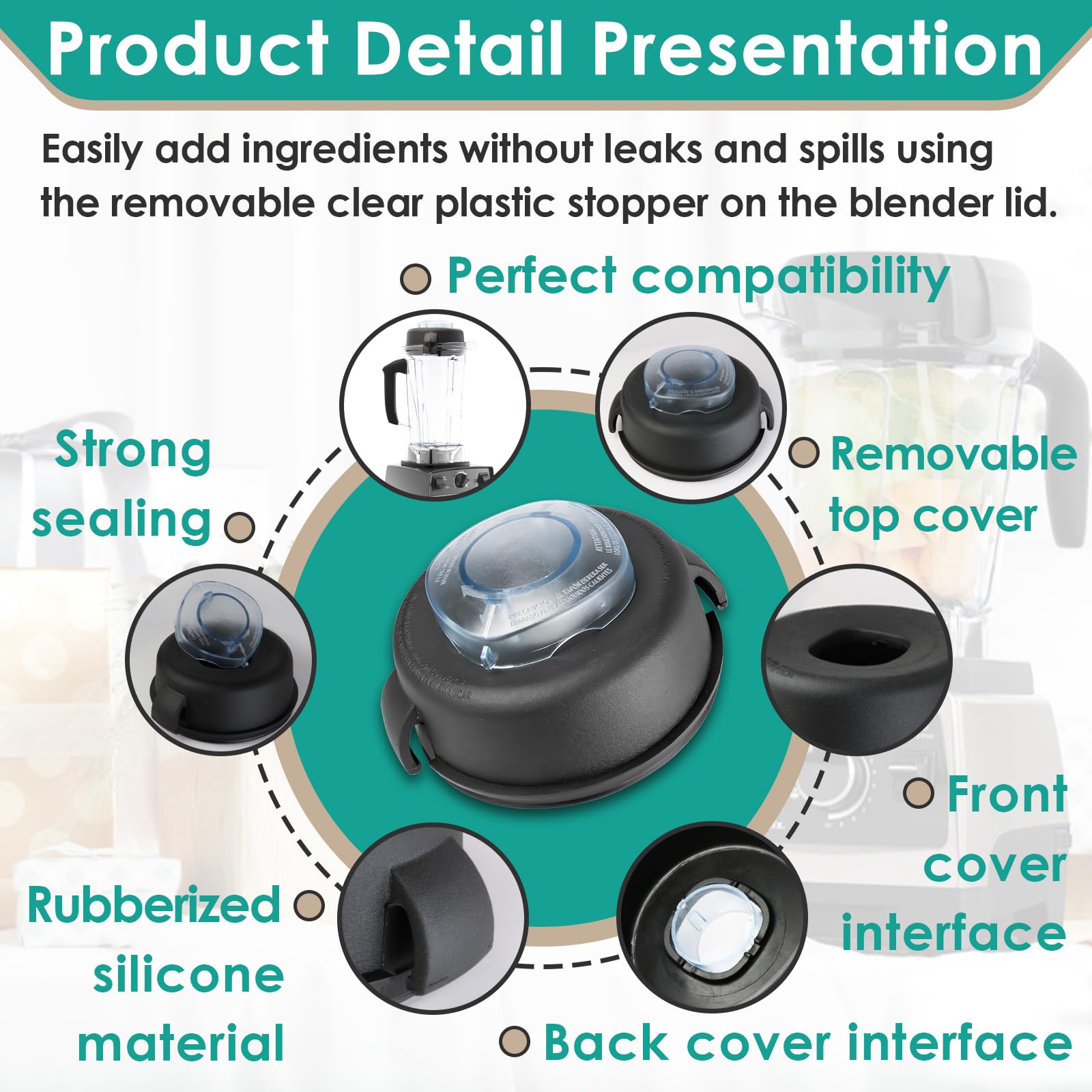 Vitamix Blender Replacement Lid - 64oz High Profile Container Cover for Vitamix 5200 & 5000 Series - Durable Blender Pitcher Lid with Plug - Perfect for Smoothies, Soups, and Nut Butters