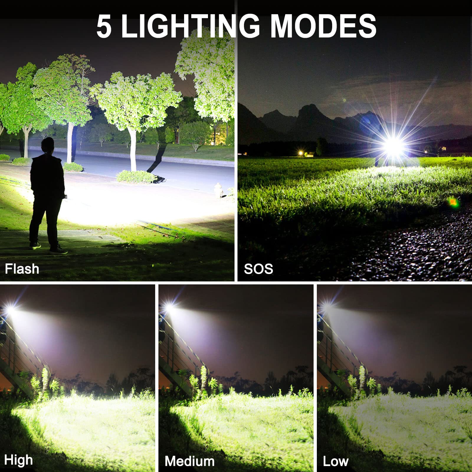 Rechargeable LED Flashlight 990000 Lumens Super Bright Tactical XHP90 Flashlight with 5 Modes & Zoomable - Military Grade Waterproof for Emergency, Camping, Hiking, Hunting, Power Outages & Outdoor Adventures