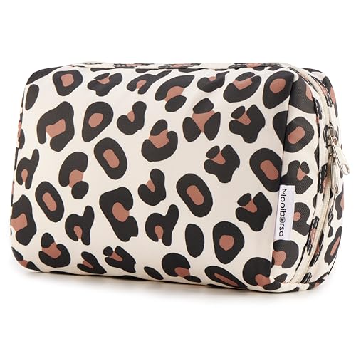 Waterproof Large Cosmetic Bag for Women - Travel Makeup Organizer with Zipper Pouch, Yellow Leopard Print - Perfect for Travel, Gym & Daily Purse Organization