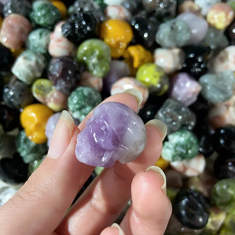 Mini Crystal Skulls Statue - Natural Lepidorite Tree Agate Healing Stone, Hand Carved Energy Mineral Figurine for Home Decor & Meditation - Perfect for Spiritual Healing, Yoga Spaces & Gift Giving
