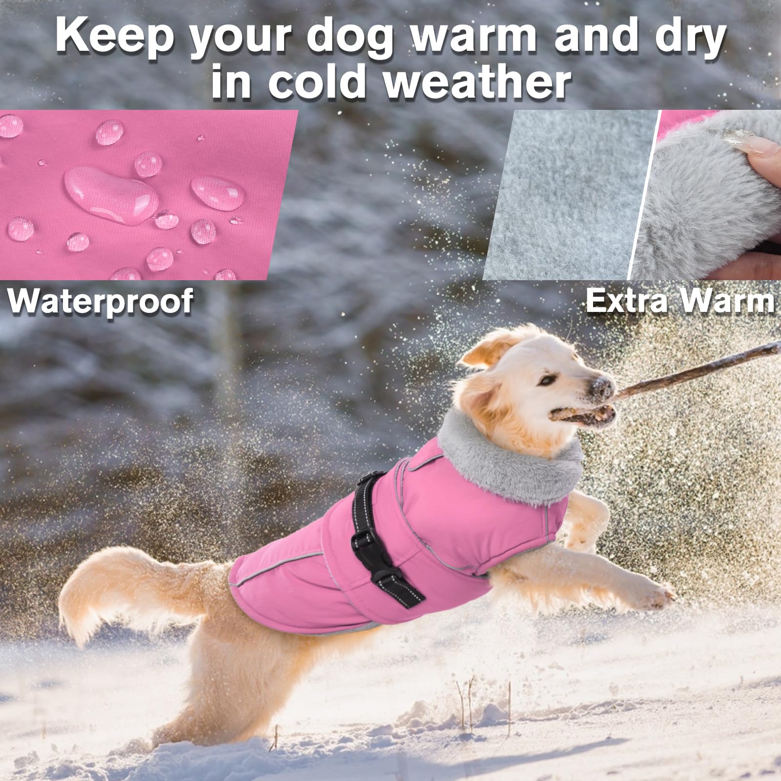 Lelepet Reflective Waterproof Dog Jacket - Windproof Fleece-Lined Winter Coat with Adjustable Buckle for Large Dogs (XL) - Perfect for Snowy Walks & Cold Weather Protection