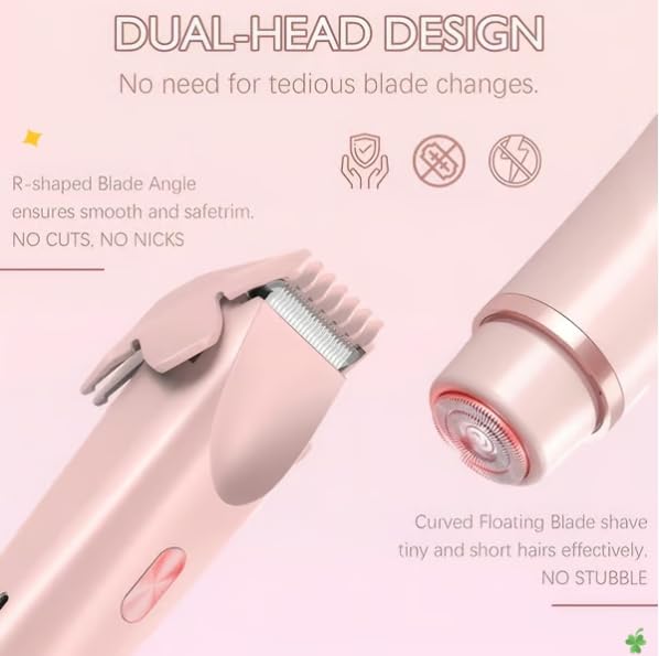 Electric Bikini & Body Hair Trimmer for Women - 2-in-1 Painless Hair Removal Razor with USB Charging Dock (Pink/Blue) | Perfect for Travel, Gym & Sensitive Skin Care
