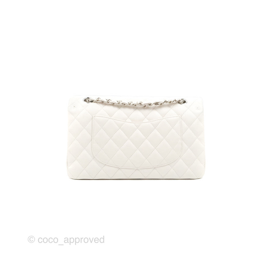 Chanel Classic Medium Double Flap Bag in White Caviar Leather with Silver Hardware - Luxury Handbag for Women, Perfect for Work, Parties & Everyday Use