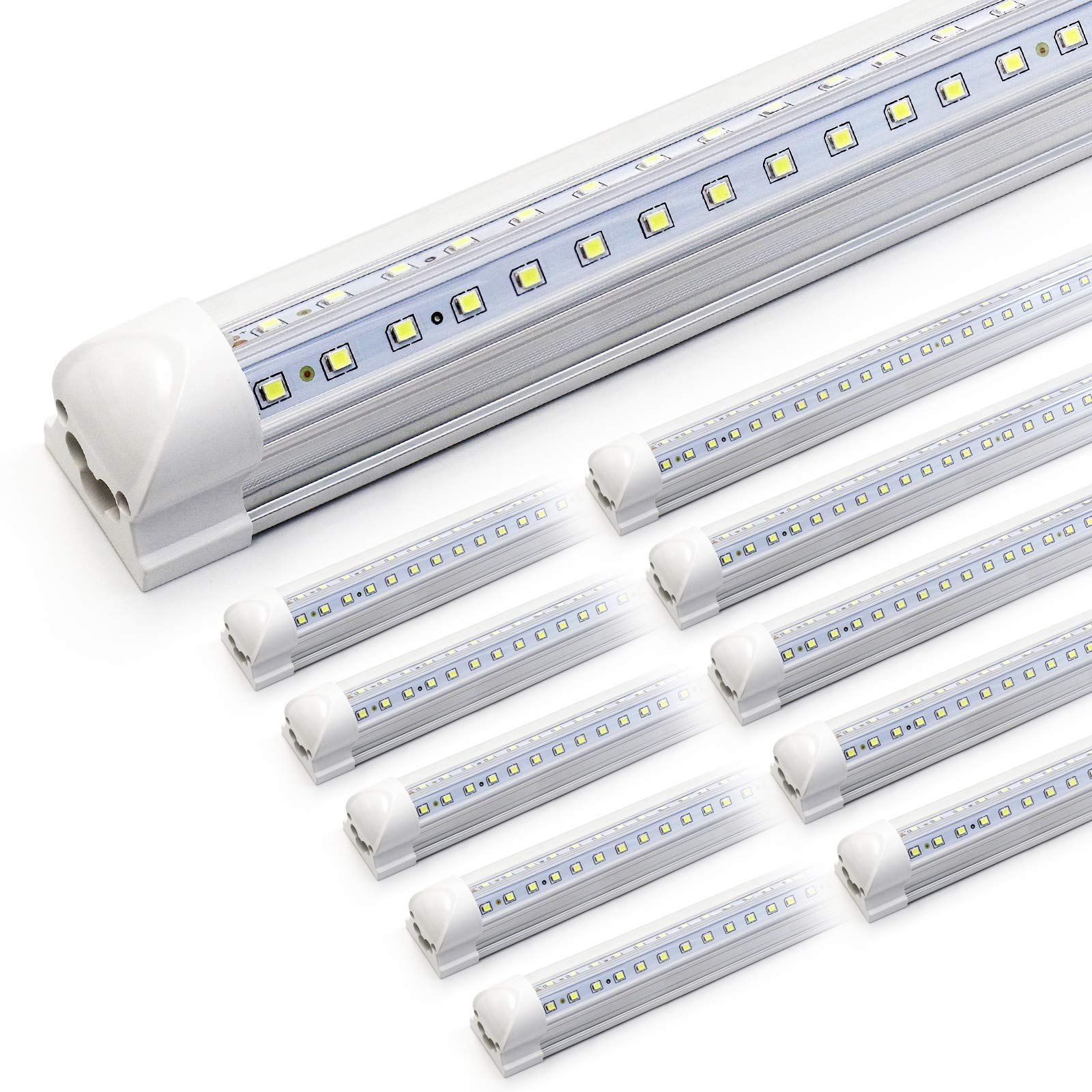 4FT LED Shop Light 10 Pack - 40W 5400LM 6500K Linkable V-Shape Fixtures with Clear Cover - Plug & Play T8 Tube Lights for Garage, Warehouse, Basement - Bright Lighting Solution for Workshops & Commercial Spaces