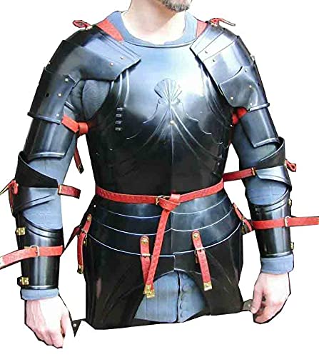 18GA Steel Medieval Upper Body Armor Suit - Breastplate with Hand & Pauldrons for LARP, Cosplay, Renaissance Fairs & Historical Reenactments