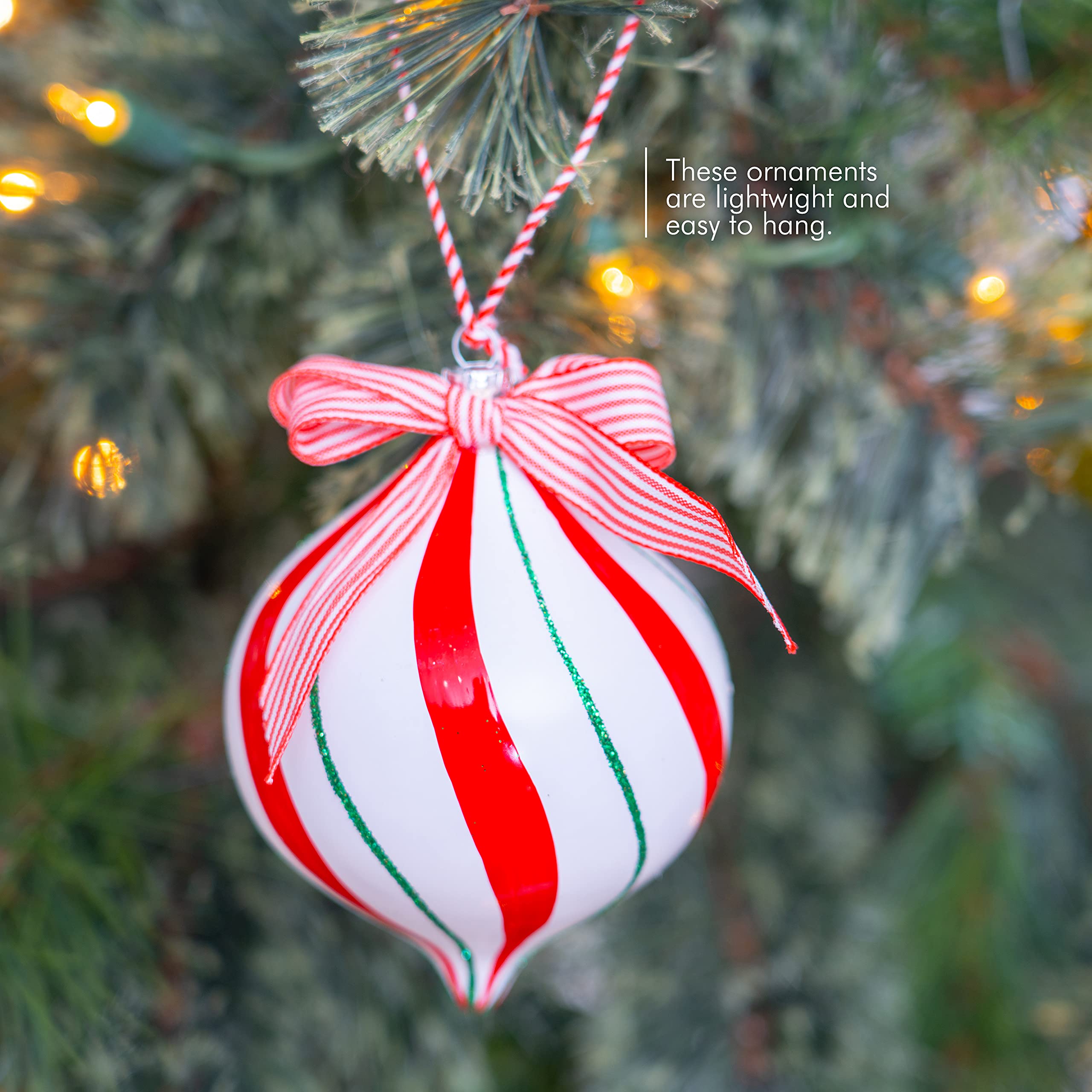Ornativity Peppermint Candy Ornament Set - 12 Pack Shatterproof Christmas Candy Cane Ball Decorations for Indoor/Outdoor Holiday Tree (4.5 Inch) - Perfect for Xmas Party, Home & Office Decorations