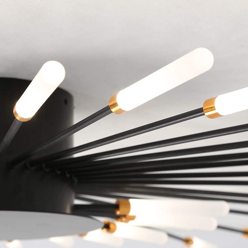 Modern Flower Shape Ceiling Light Fixture - 28-LED Sputnik Firework Petal Chandelier for Dining Room, Kitchen, Hallway | Flush Mount Metal & Acrylic Design (Matte Black) | Perfect for Modern Home Decor, Restaurant Lighting and Commercial Spaces