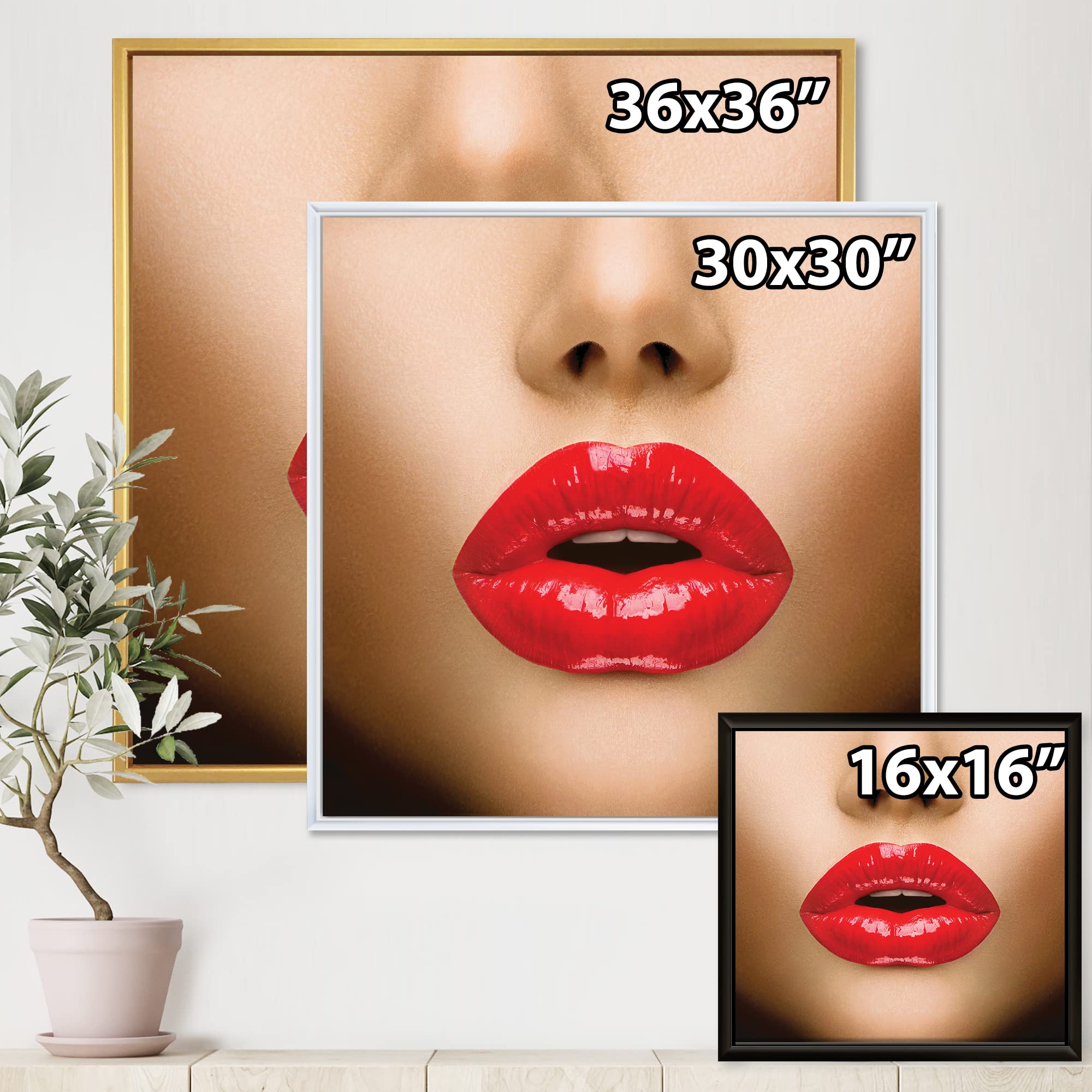 Sexy Lips Beautiful Makeup Close-Up Kiss - Modern Framed Canvas Wall Art Print for Bedroom, Living Room & Office Decor