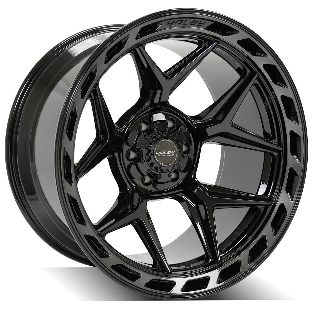 4Play Gen3 4P55 Gloss Black Wheels 22x12.0 - 6x139.7/6x135mm Bolt Pattern with Brushed Face & Tinted Clear Finish - Perfect for Off-Road Trucks, SUVs, and Custom Builds