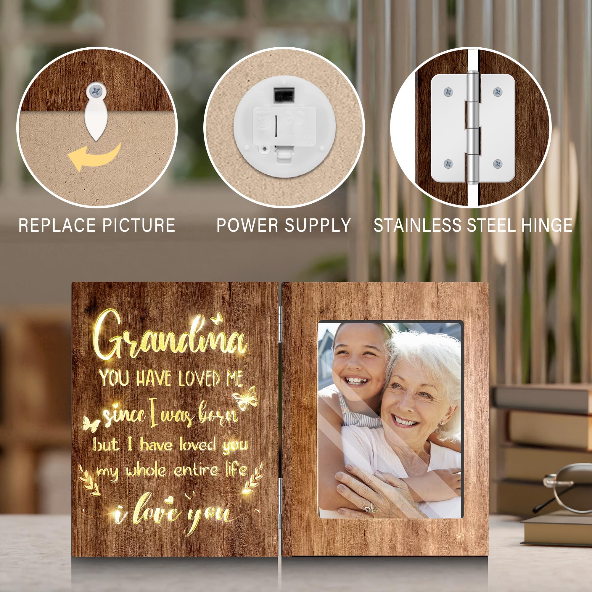 Personalized Mother's Day Gifts for Grandma - Brown Glowing 4x6 Picture Frame for Wall or Tabletop | Thoughtful Present from Grandchildren | Perfect for Home Decor & Family Memories