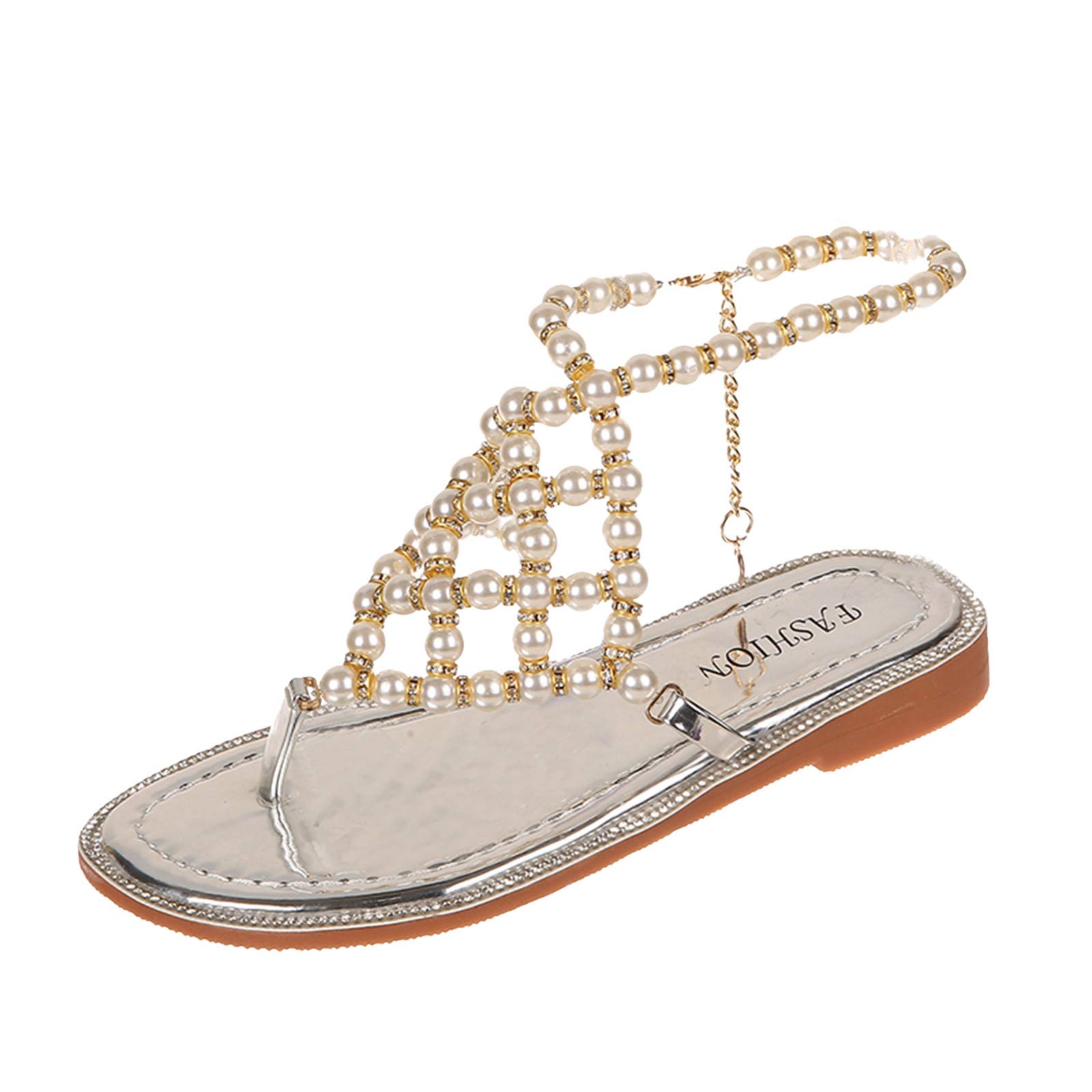 Women's Bohemian Pearl Flat Sandals - Summer Beach Casual Shoes for Girls | Perfect for Vacations, Poolside, and Outdoor Adventures