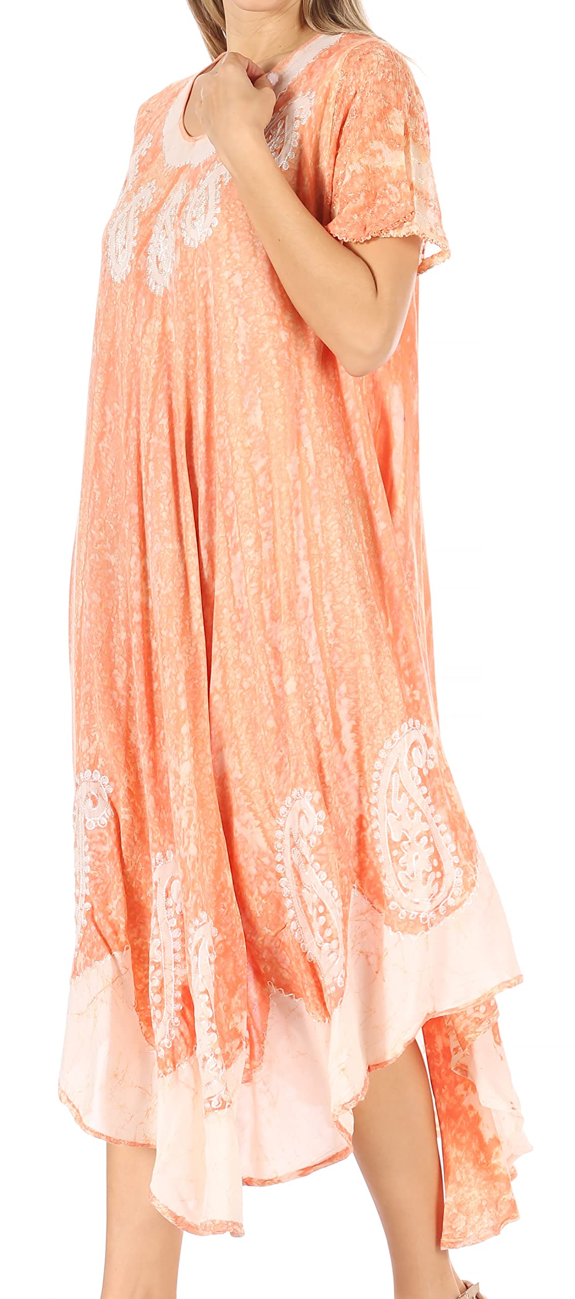 Sakkas Women's Bree Long Embroidered Cap Sleeve Marbled Maxi Dress - Elegant Boho Flowy Summer Beach Party Wedding Guest Outfit