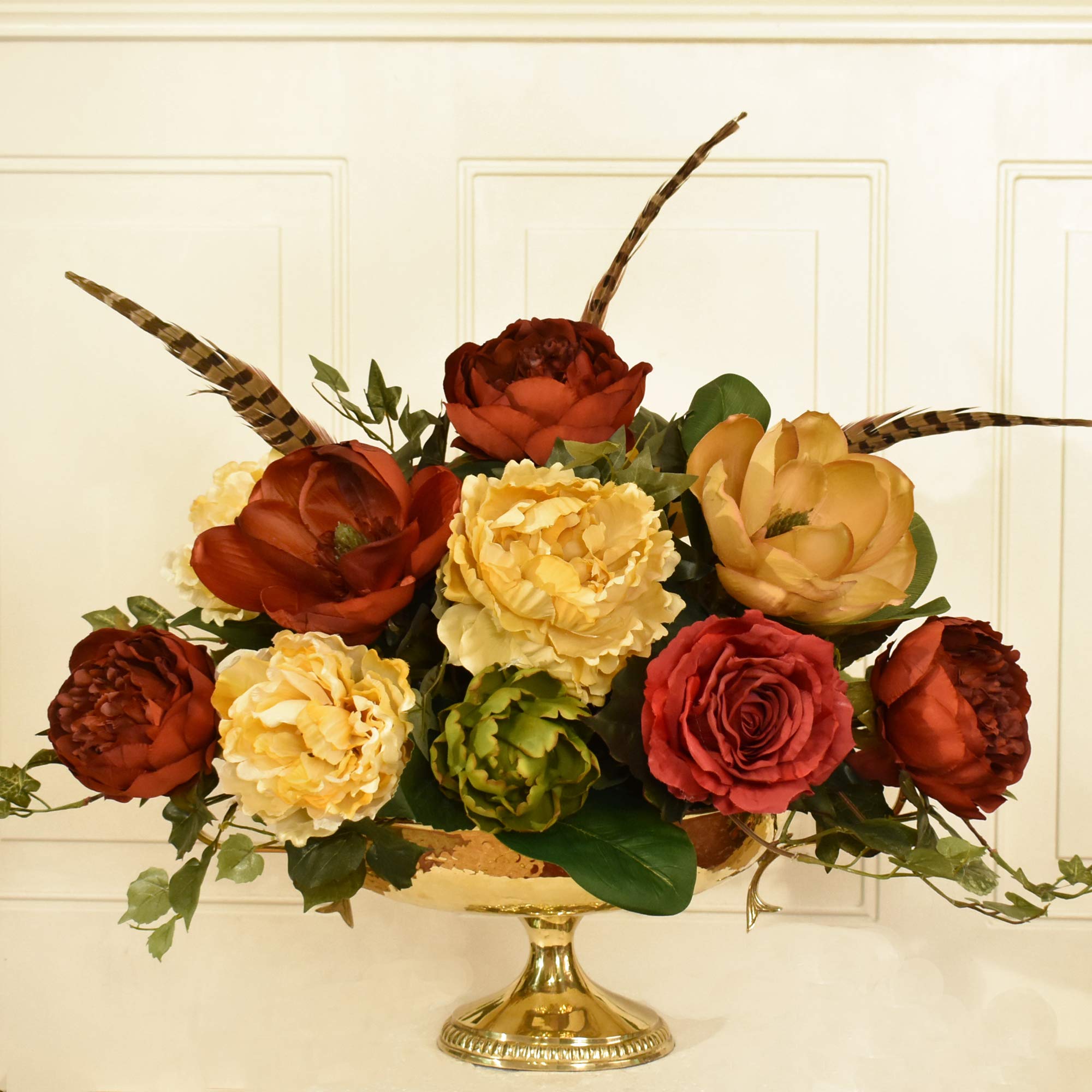 Elegant Large Red and Gold Silk Flower Centerpiece for Wedding, Party, Home Decor - Perfect for Table Centerpieces, Events, and Special Occasions