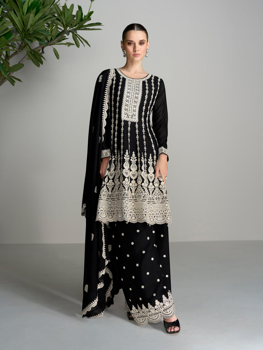 Luxury Black Designer Palazzo Suit with Premium Embroidery & Sequins - Perfect for Weddings, Parties & Special Occasions