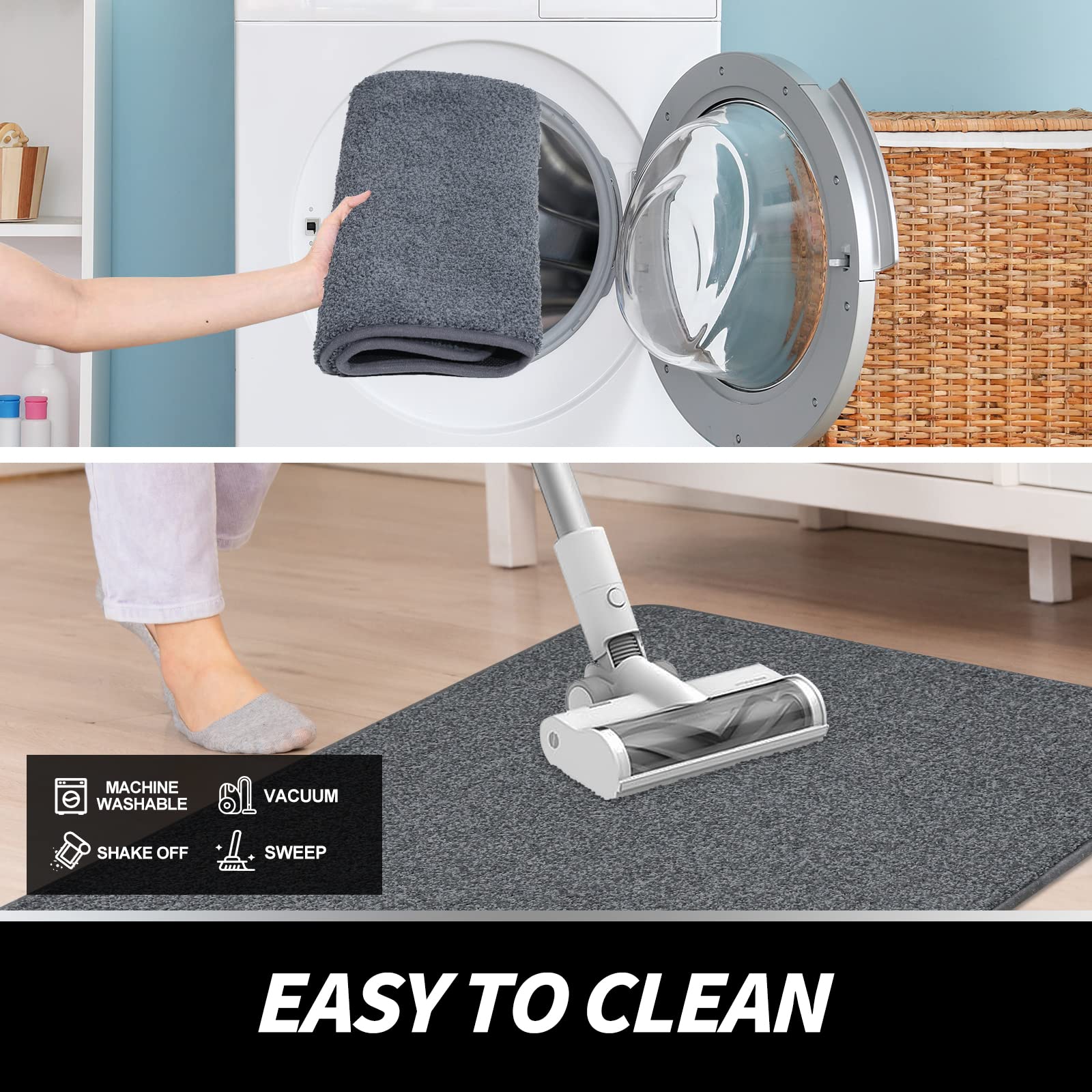 Super Absorbent Washable Non-Slip Indoor Doormat - 24x59 Inch Gray Entryway Rug for Mud, Dirt & Water - Perfect for Front Door, Kitchen & High Traffic Areas