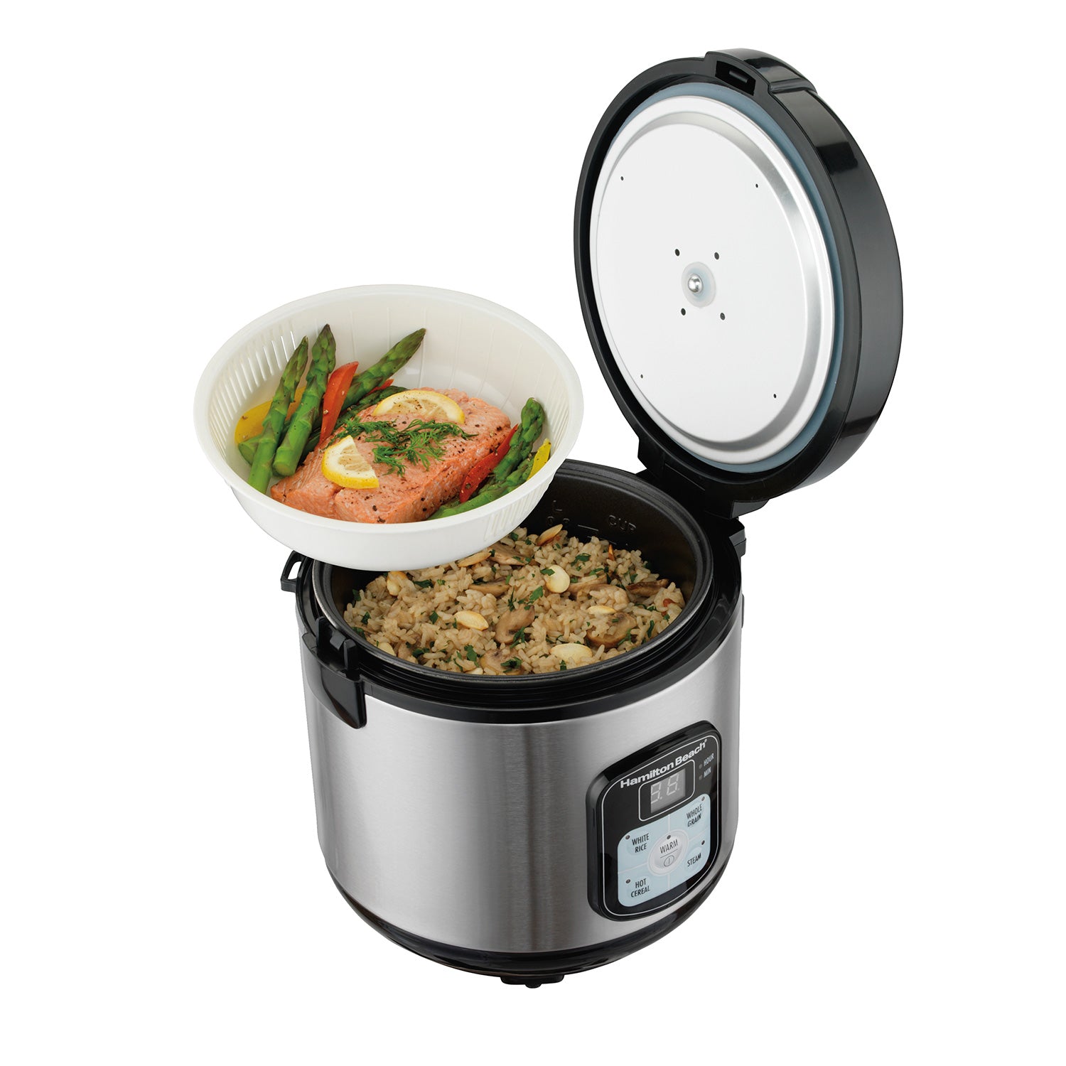 Hamilton Beach 8-Cup Digital Rice Cooker & Food Steamer - Perfect for Rice, Grains, and Healthy Meals (Model 37518) | Ideal for Family Dinners & Meal Prep