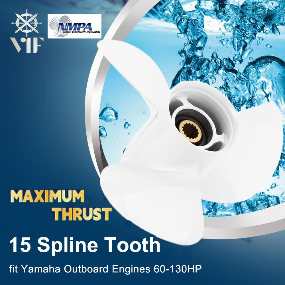 VIF Aluminum Boat Propeller for Yamaha Outboard Engines 60HP-130HP - 15 Tooth RH - High Performance Replacement for Smooth Boating & Fishing