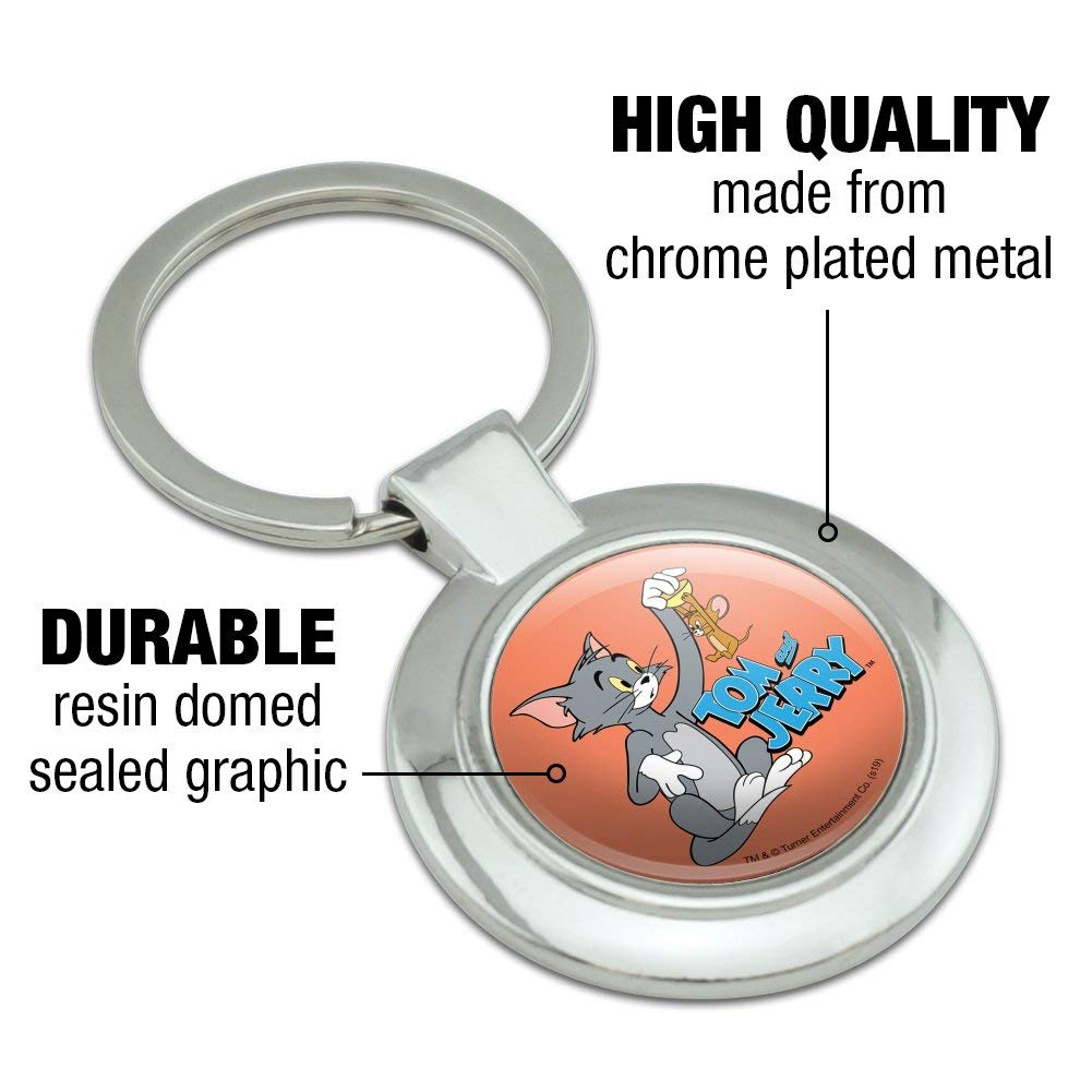 Tom and Jerry Best Friends Keychain - Round Chrome Plated Metal Key Ring for Keys, Gifts & Collectibles | Perfect for Fans, Friendship Gifts, and Keychain Collections