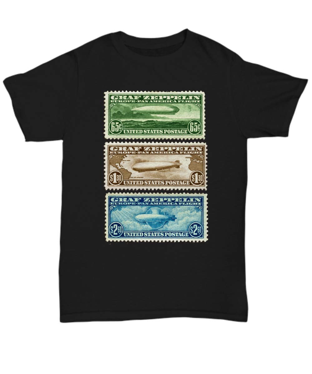 Navamark GRAF Zeppelin Airmail Postage Stamps Vintage T-Shirt - Unisex Graphic Tee for Men & Women - Perfect for History Buffs, Stamp Collectors, and Retro Fashion Lovers