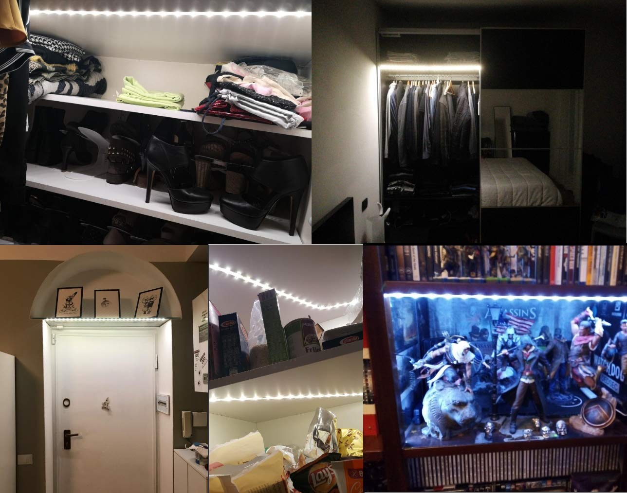 Motion Sensor Wardrobe Light - 2M LED Strip Closet Lights with PIR Auto On/Off, Battery Powered 6000K White Light - Perfect for Bedroom, Bathroom, Closet, Cabinet, Kitchen & Stairway Lighting